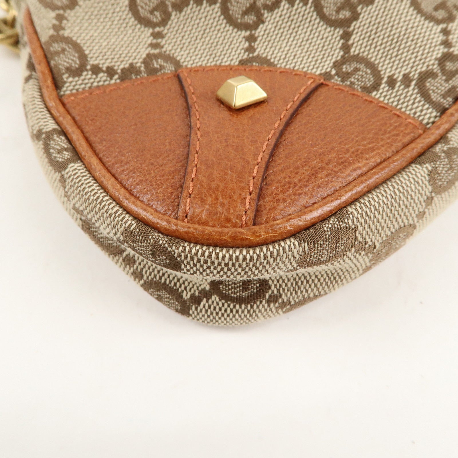 GUCCI GG Canvas Leather Chain Hand Bag Pouch Beige Brown 120940