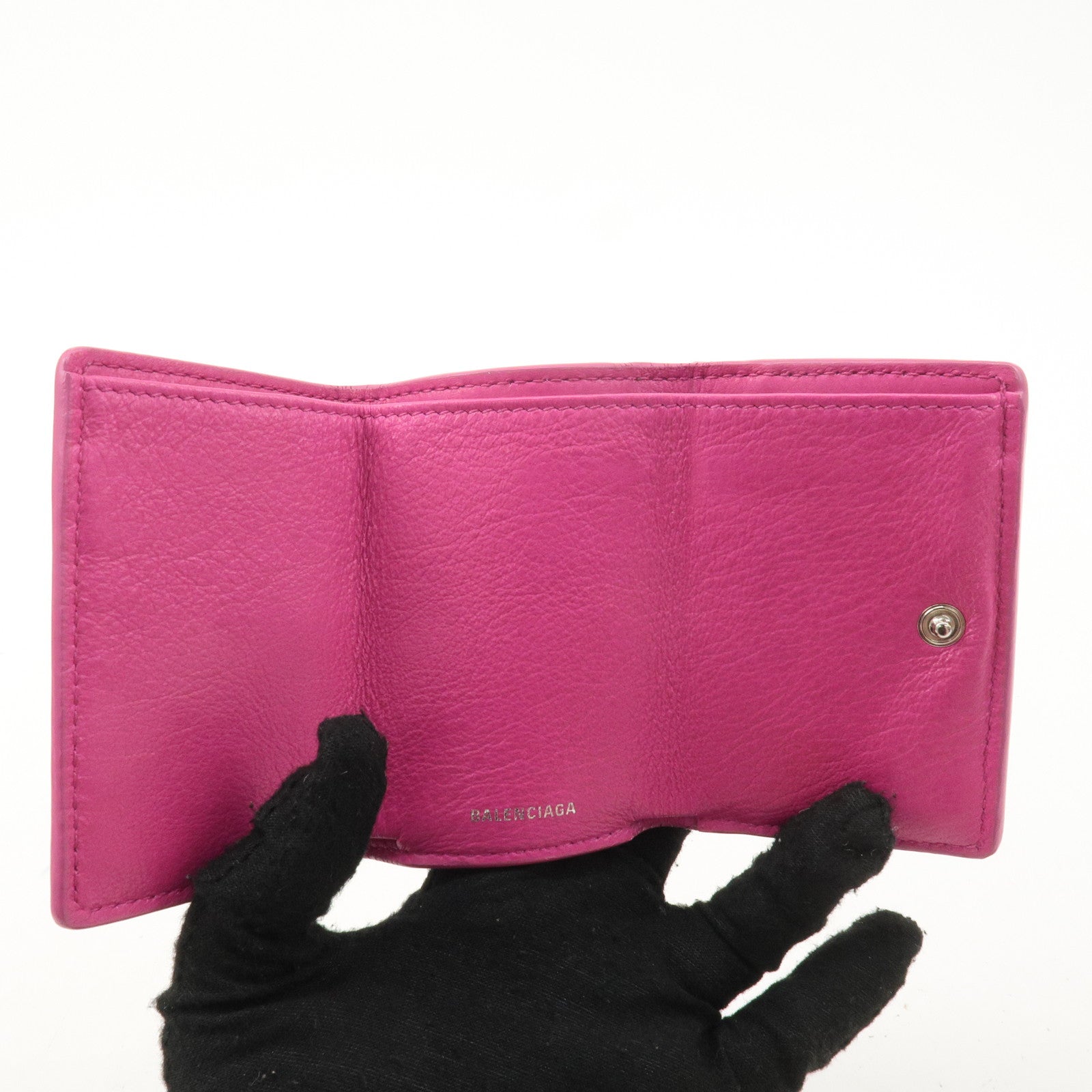 BALENCIAGA Leather Paper Mini Wallet Rose Magenta 391446