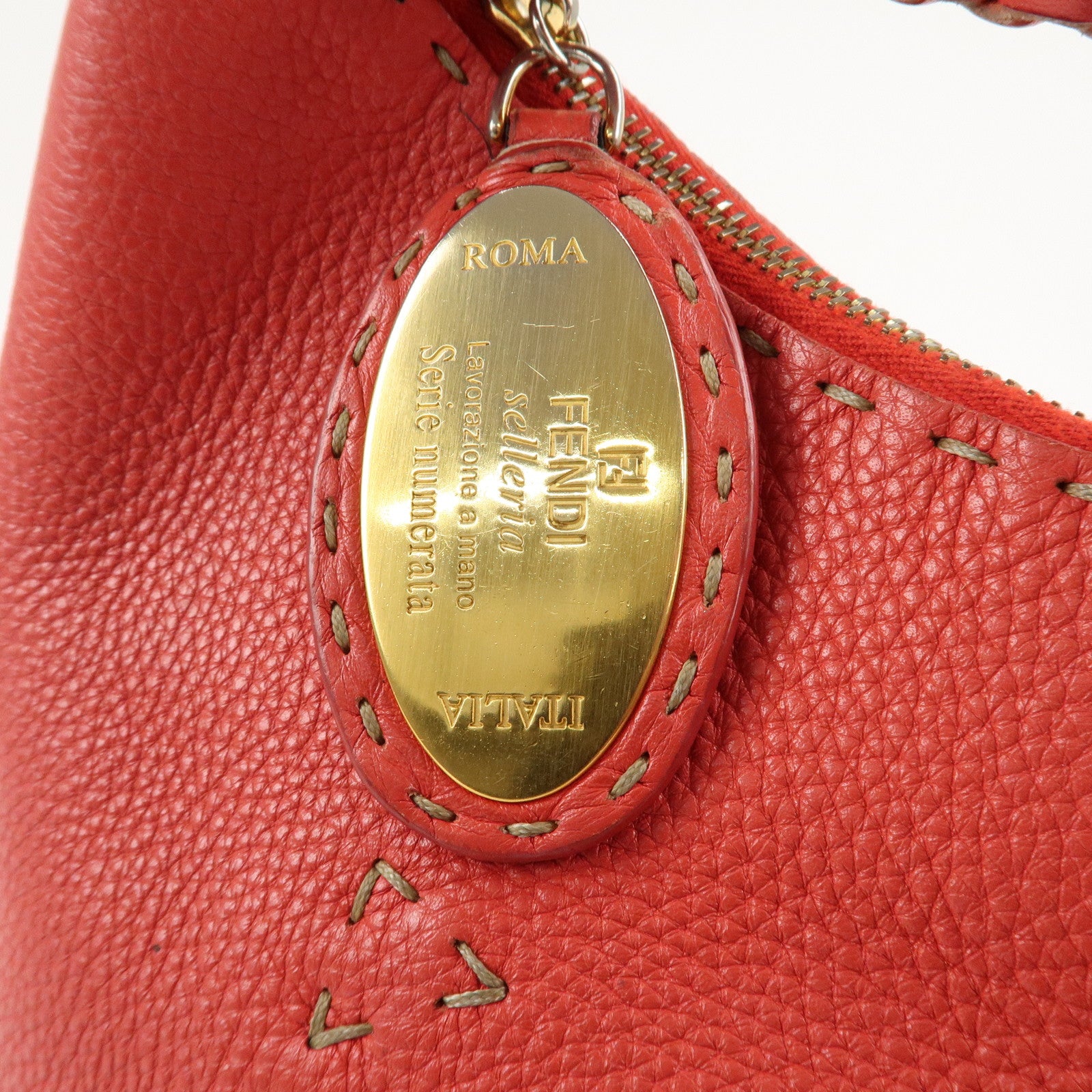 FENDI Selleria Leather Shoulder Bag Red 8BR648