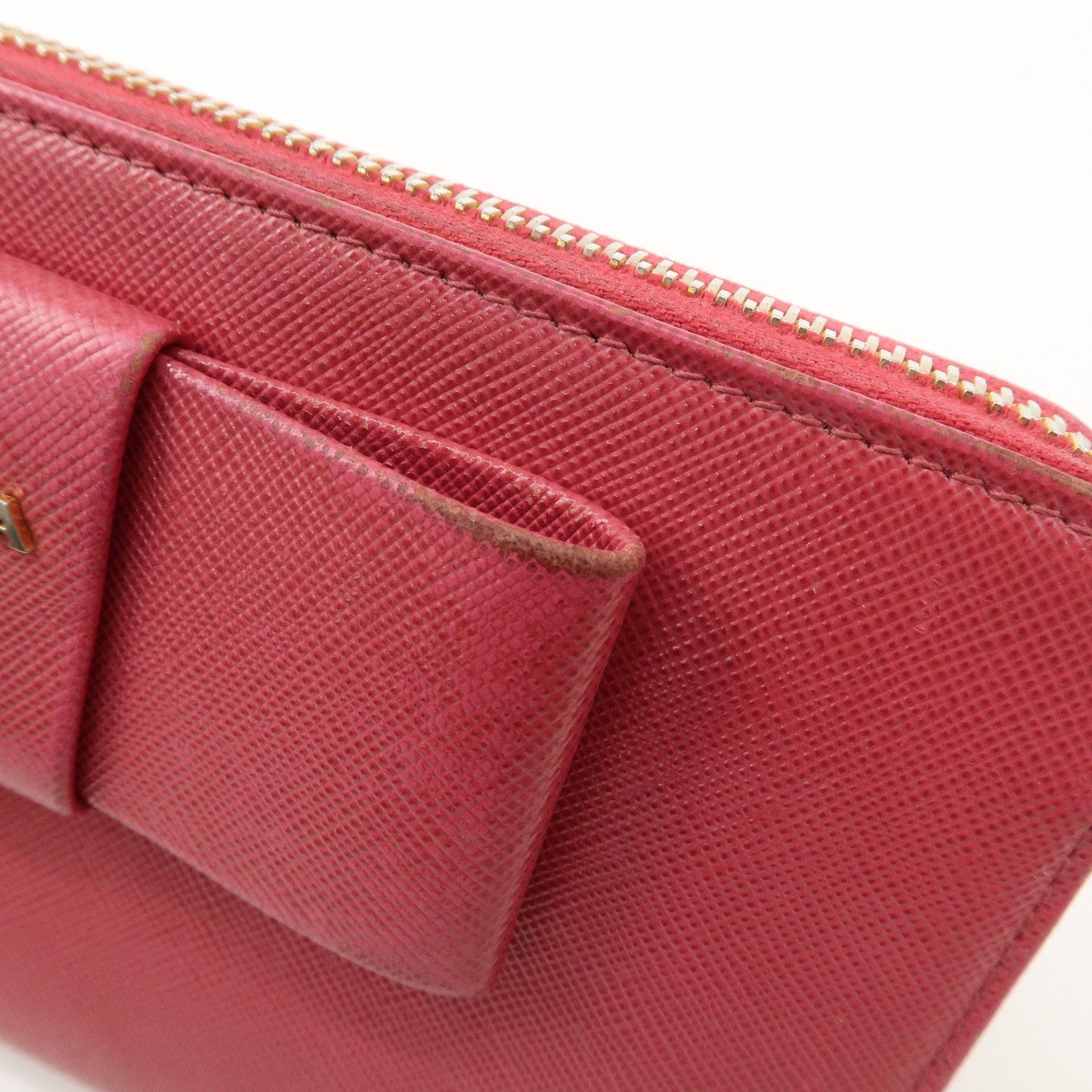 PRADA Saffiano Leather Zip Around Long Wallet Ribbon 1M0506 Used