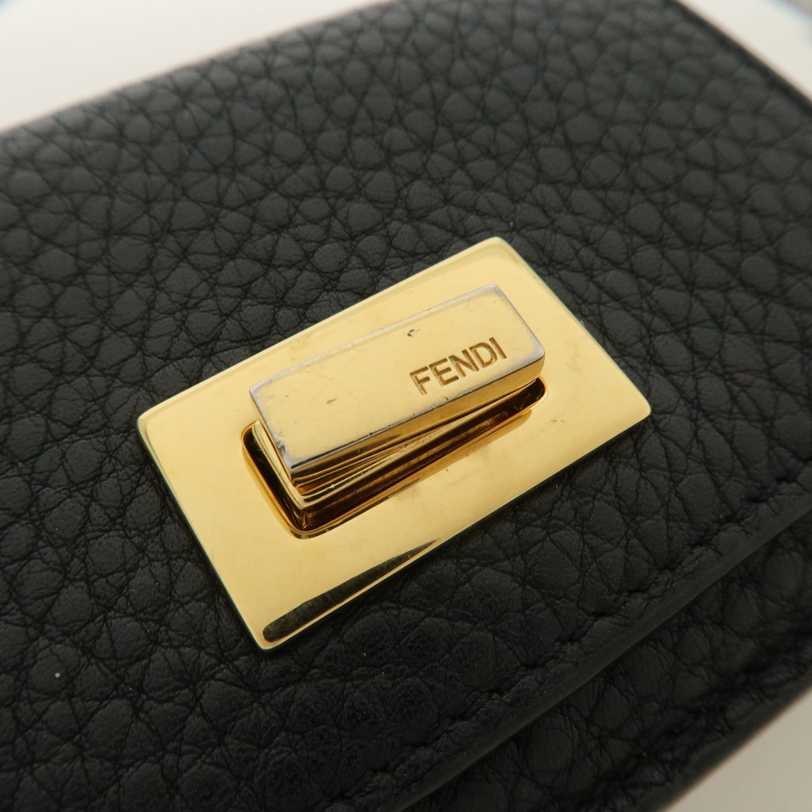 FENDI Leather Peekaboo Micro Wallet Black Gold Hardware 8M0426 Used