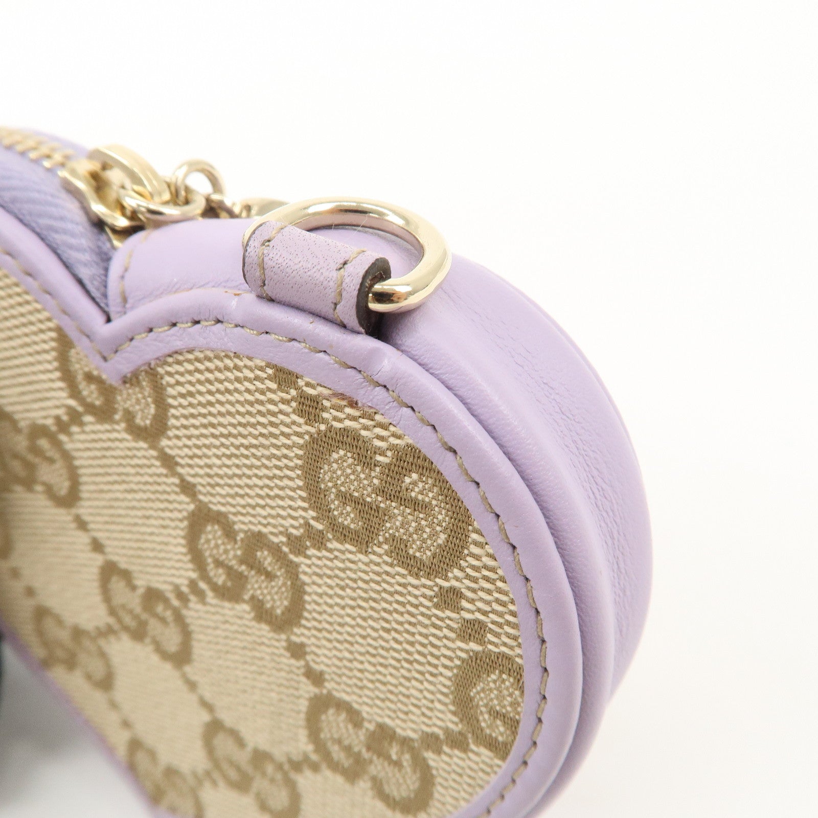 GUCCI GG Canvas Leather Heart Coin Purses Purple 152615 Used