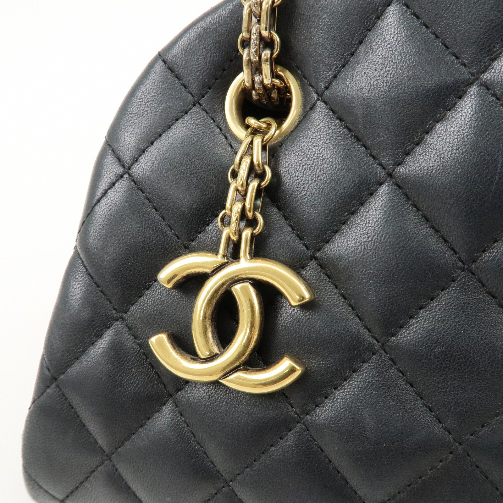 CHANEL Matelasse Lamb Skin Mademoiselle Bowling Bag Black