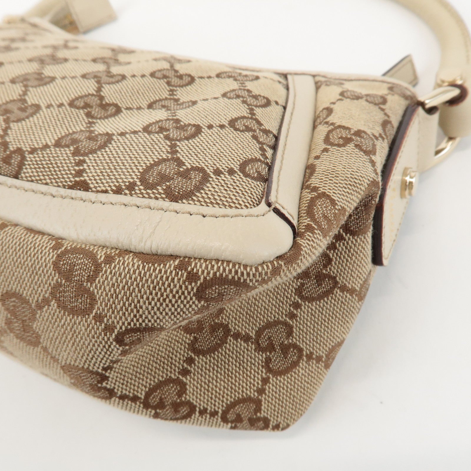 GUCCI Abbey GG Canvas Leather Shoulder Bag Beige Ivory 130939