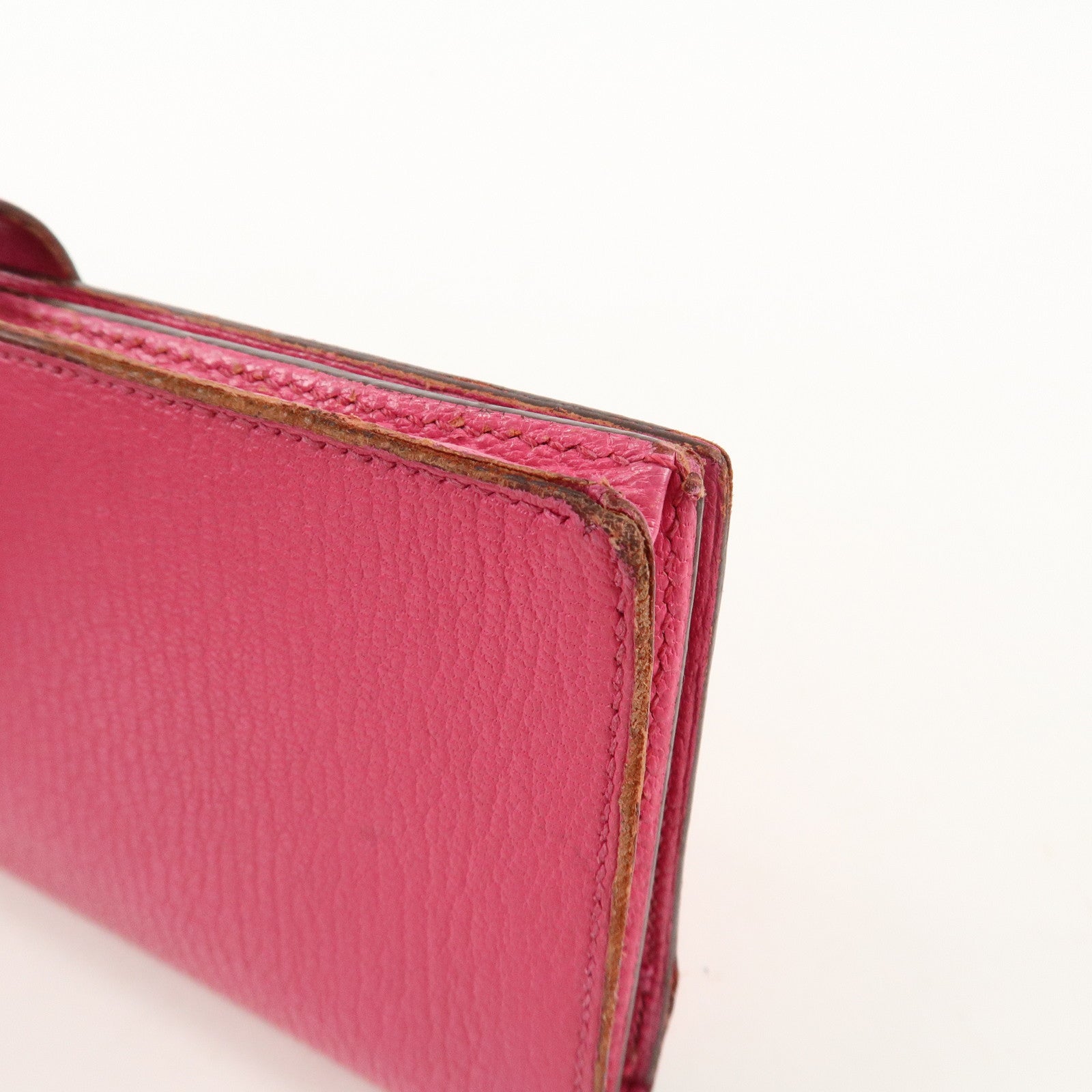 HERMES Leather Bearn Soufflet N engraved (around 2010) Wallet Pink