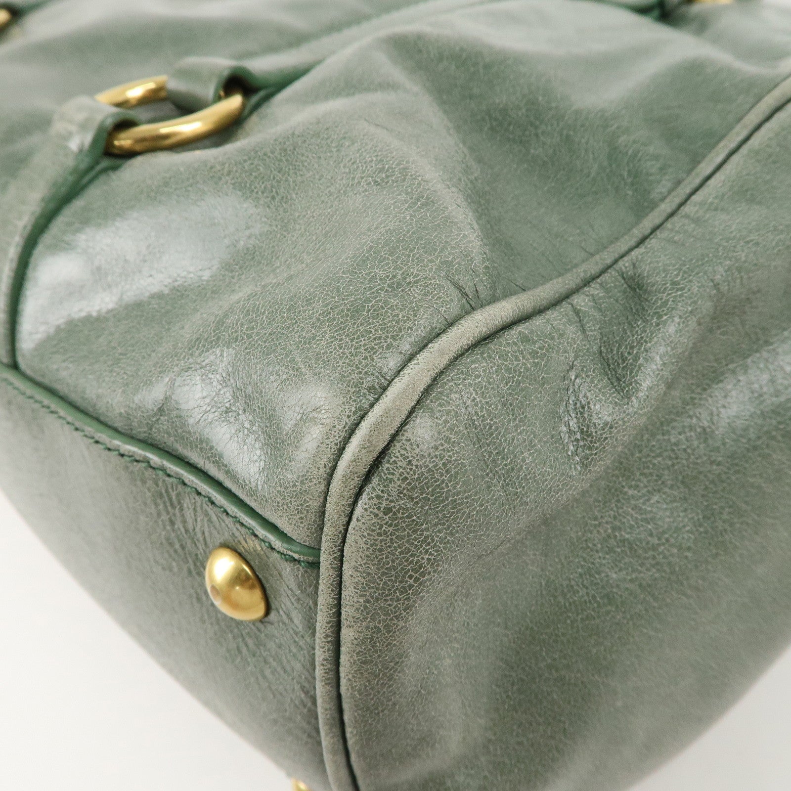 MIU MIU Leather 2Way Bag Hand Bag Shoulder Bag Green