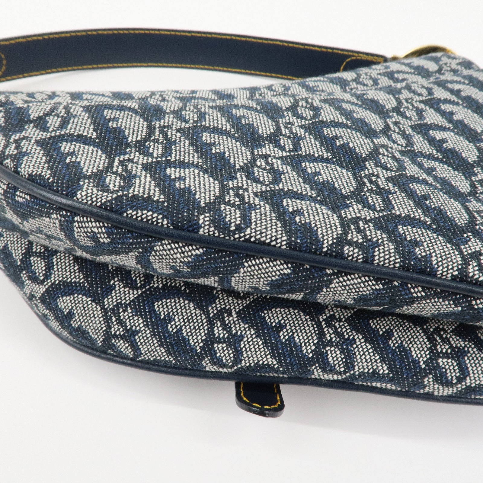 Christian Dior Trotter Jacquard Leather Saddle Shoulder Bag Navy