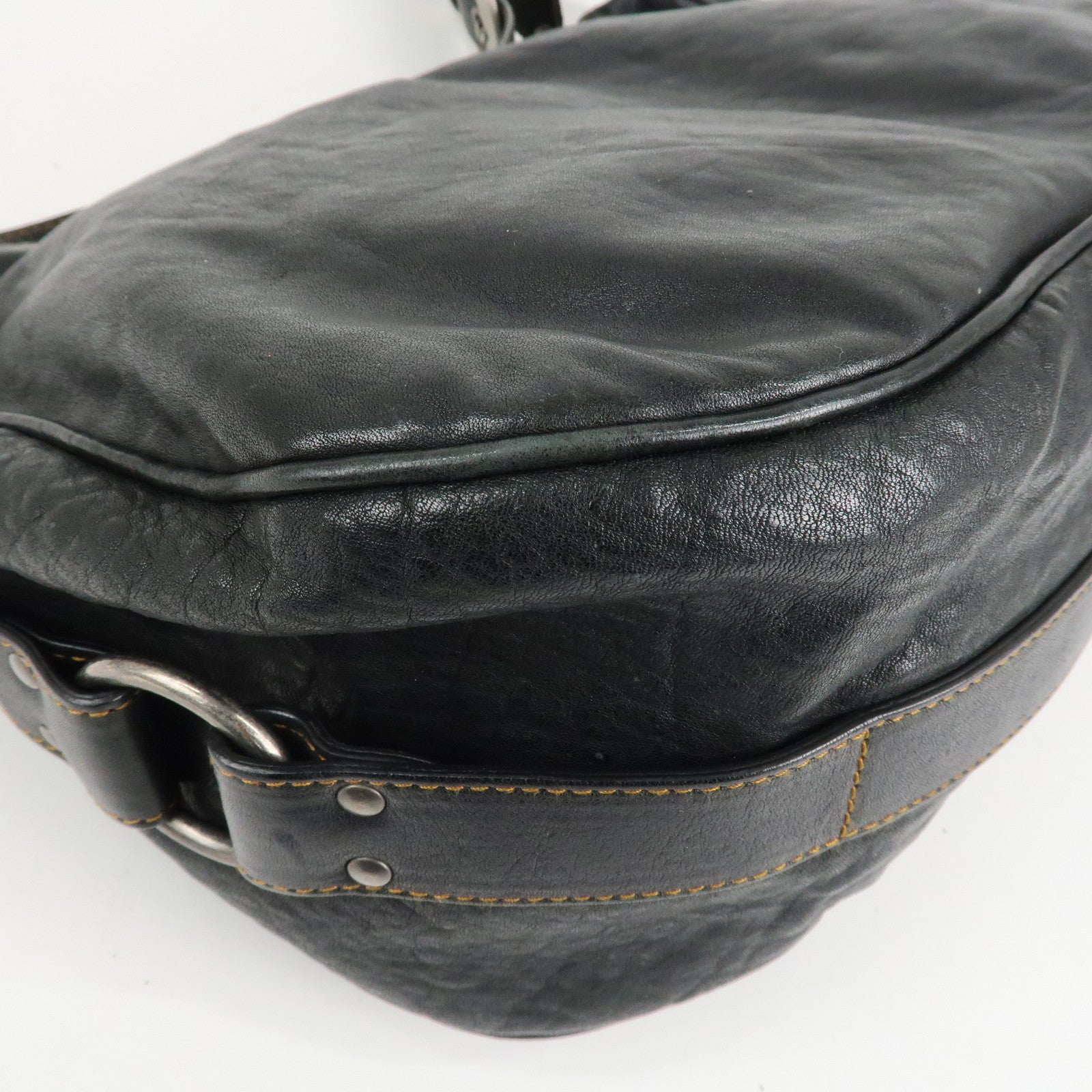 Christian Dior Gaucho Leather Saddle Shoulder Bag Black Used