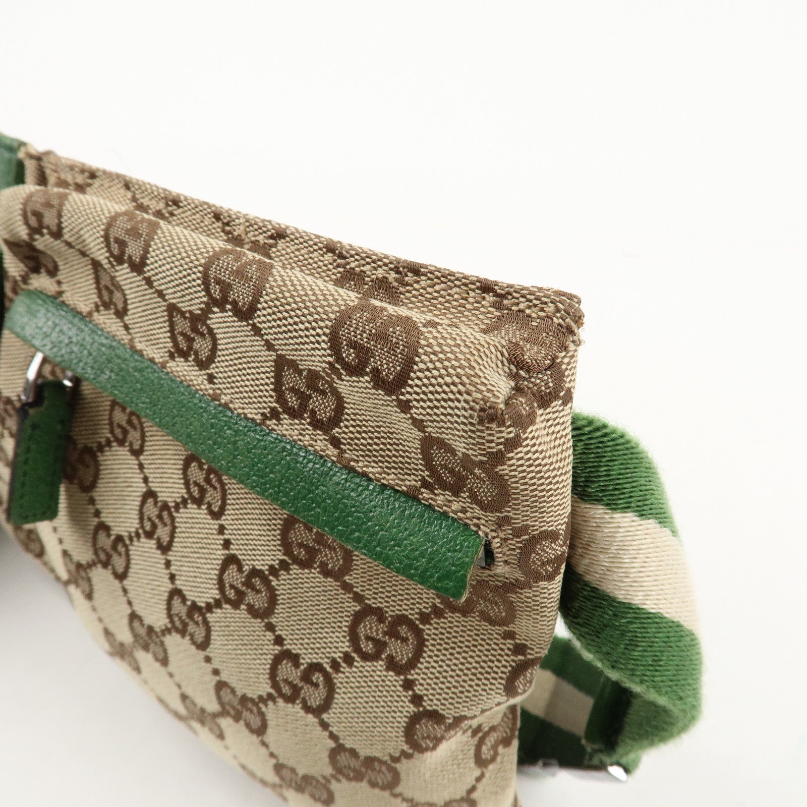 GUCCI GG Canvas Leather Waist Bag Waist Pouch Beige Green 28566 Used