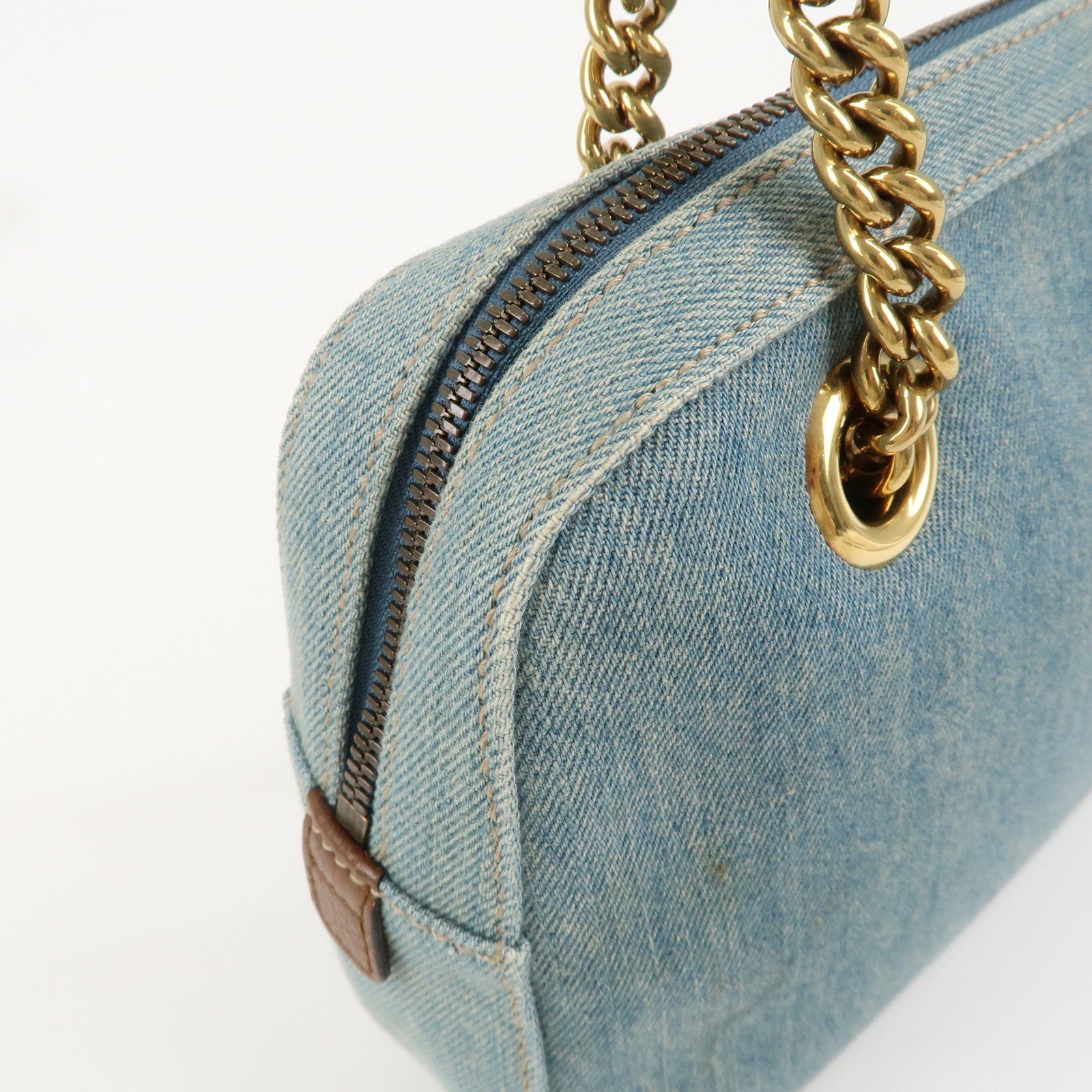 GUCCI SOHO Interlocking G Denim Leather Chain Shoulder Bag 308988