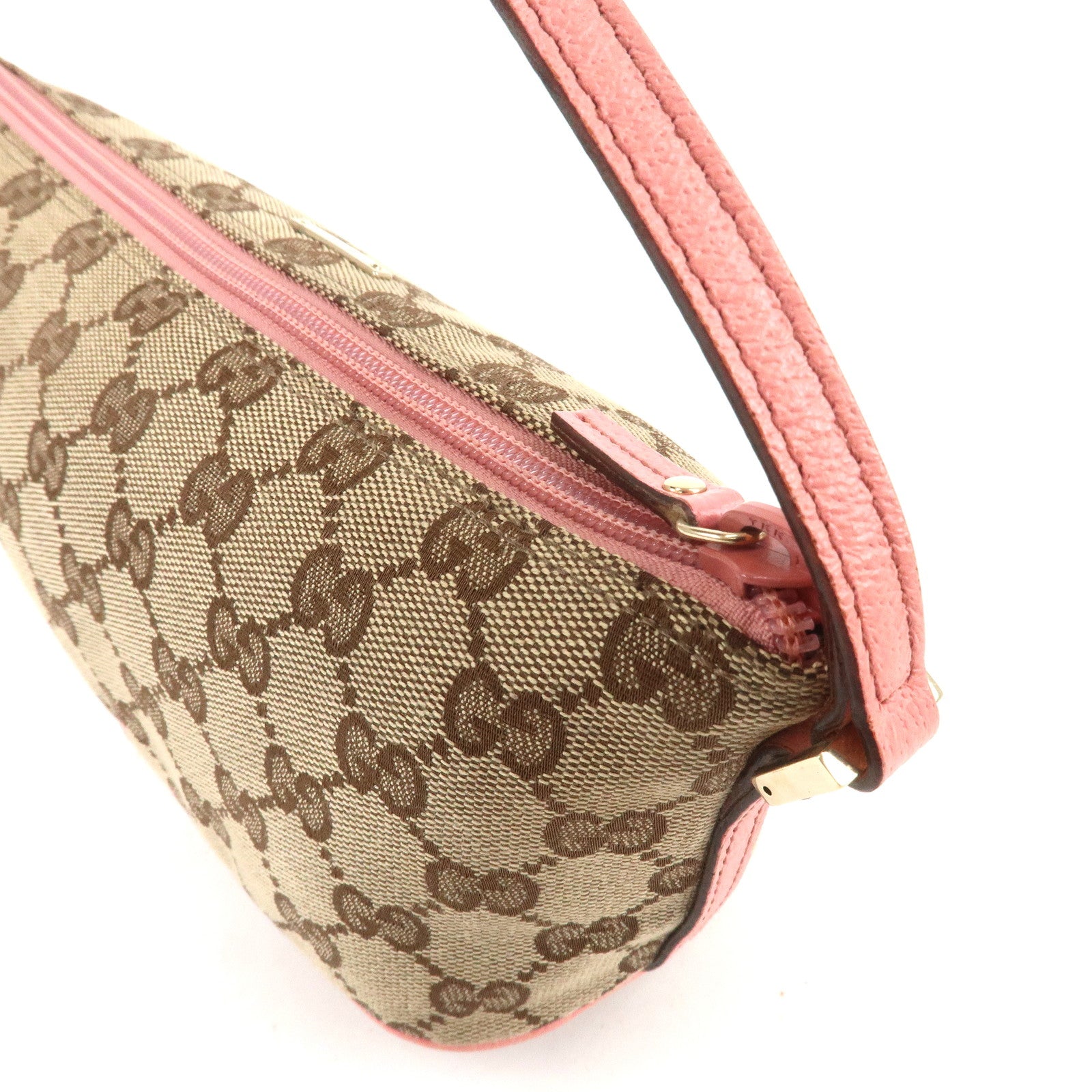 GUCCI GG Canvas Leather Pouch Beige Pink 7198