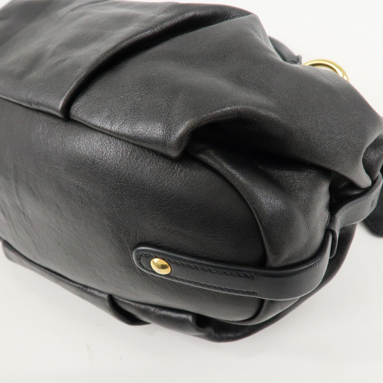 PRADA Nylon Leather Gathered One Shoulder Bag Black Gold HDW