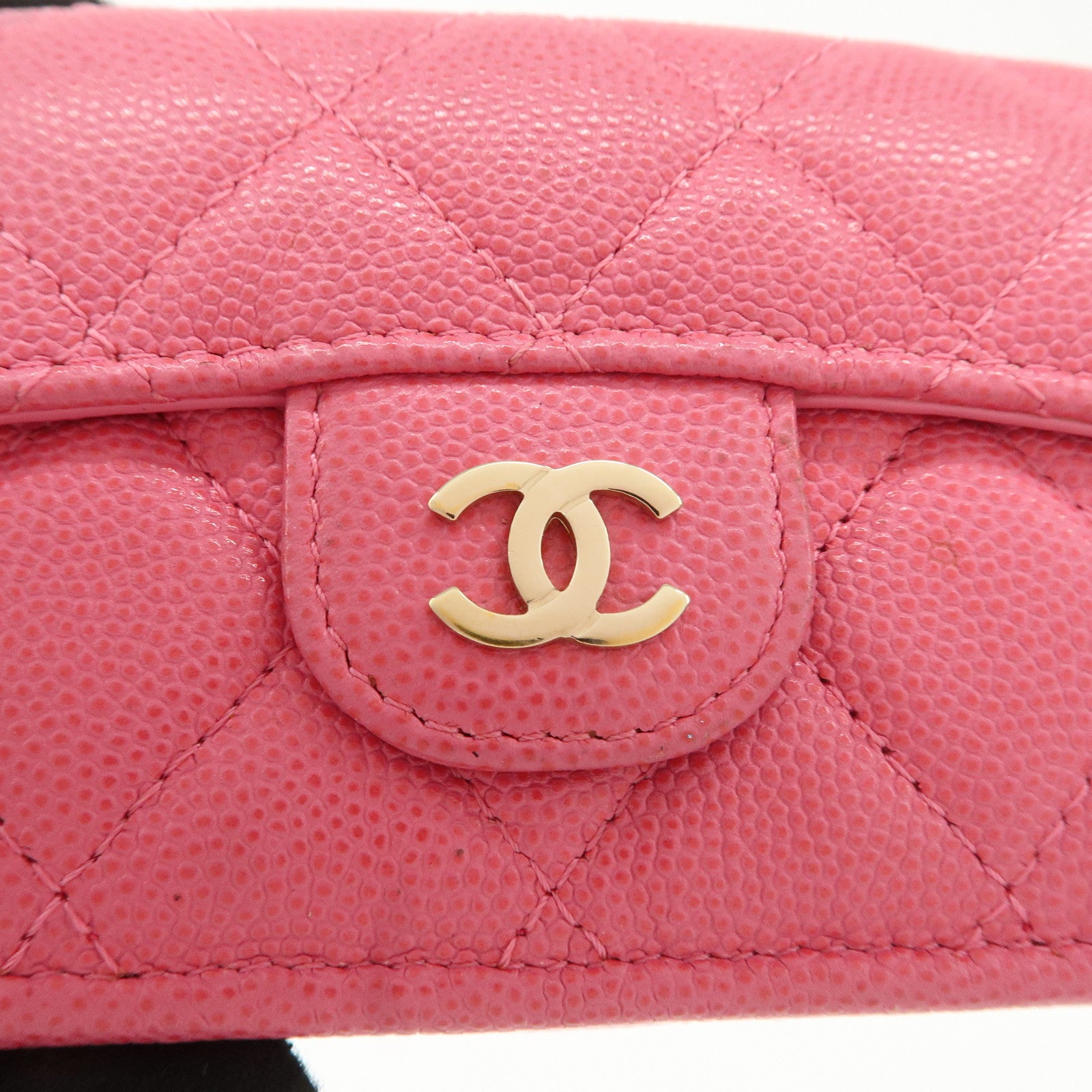 CHANEL Matelasse Caviar Skin Tri-Fold Wallet Pink A84401