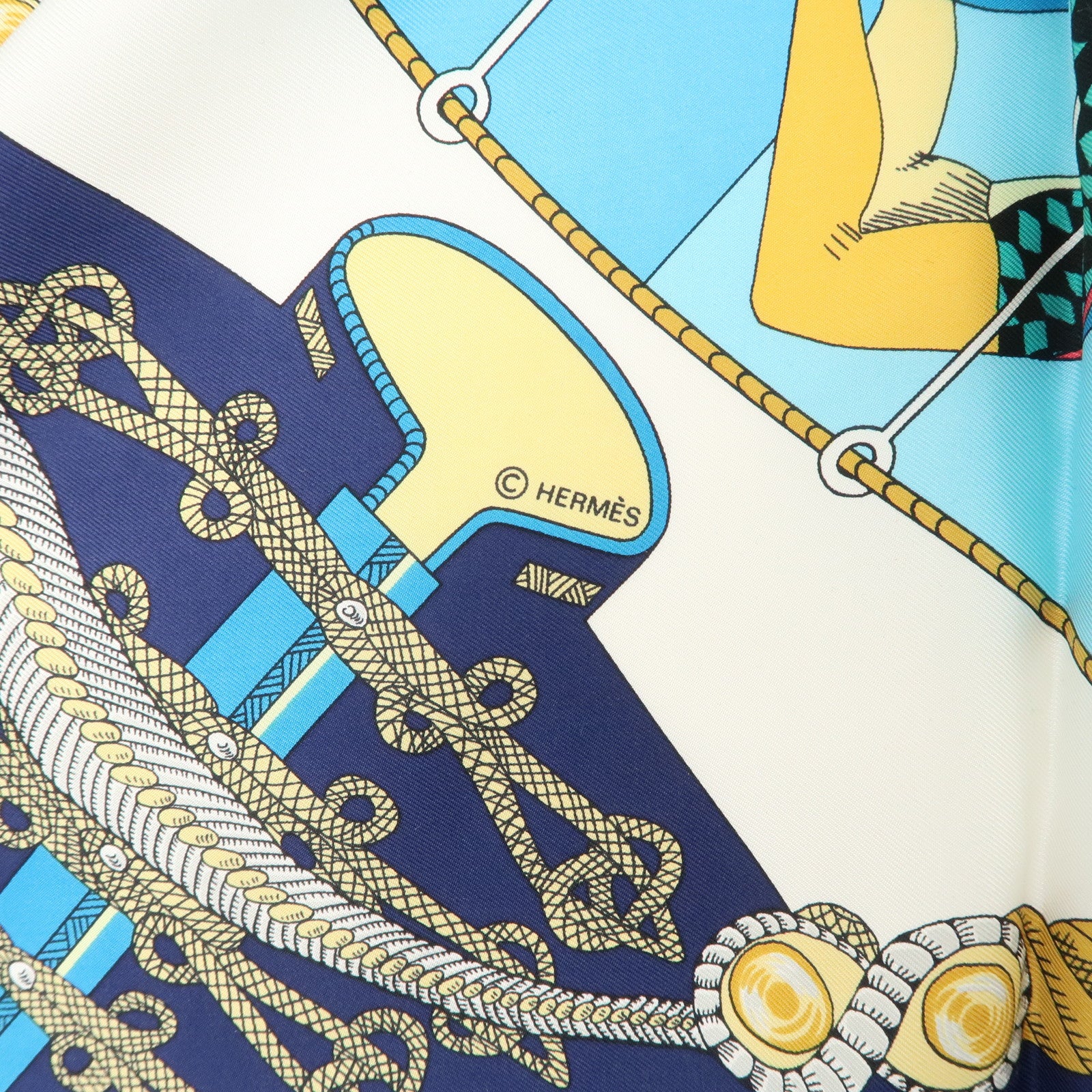 HERMES Carre 90 Silk 100%  Scarf Circus Blue Navy Gold Used