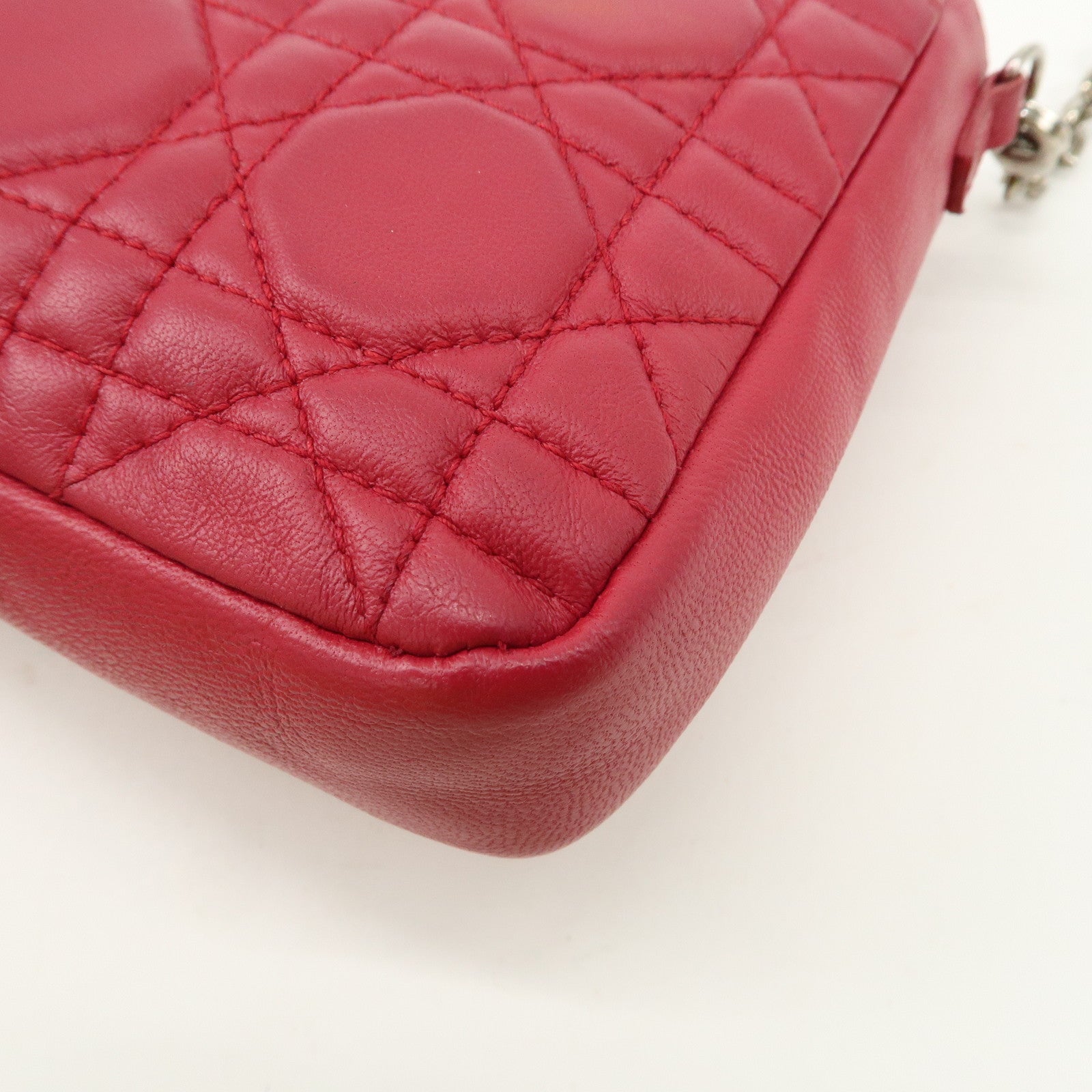 Christian Dior Cannage Leather Chain Shoulder Bag Red