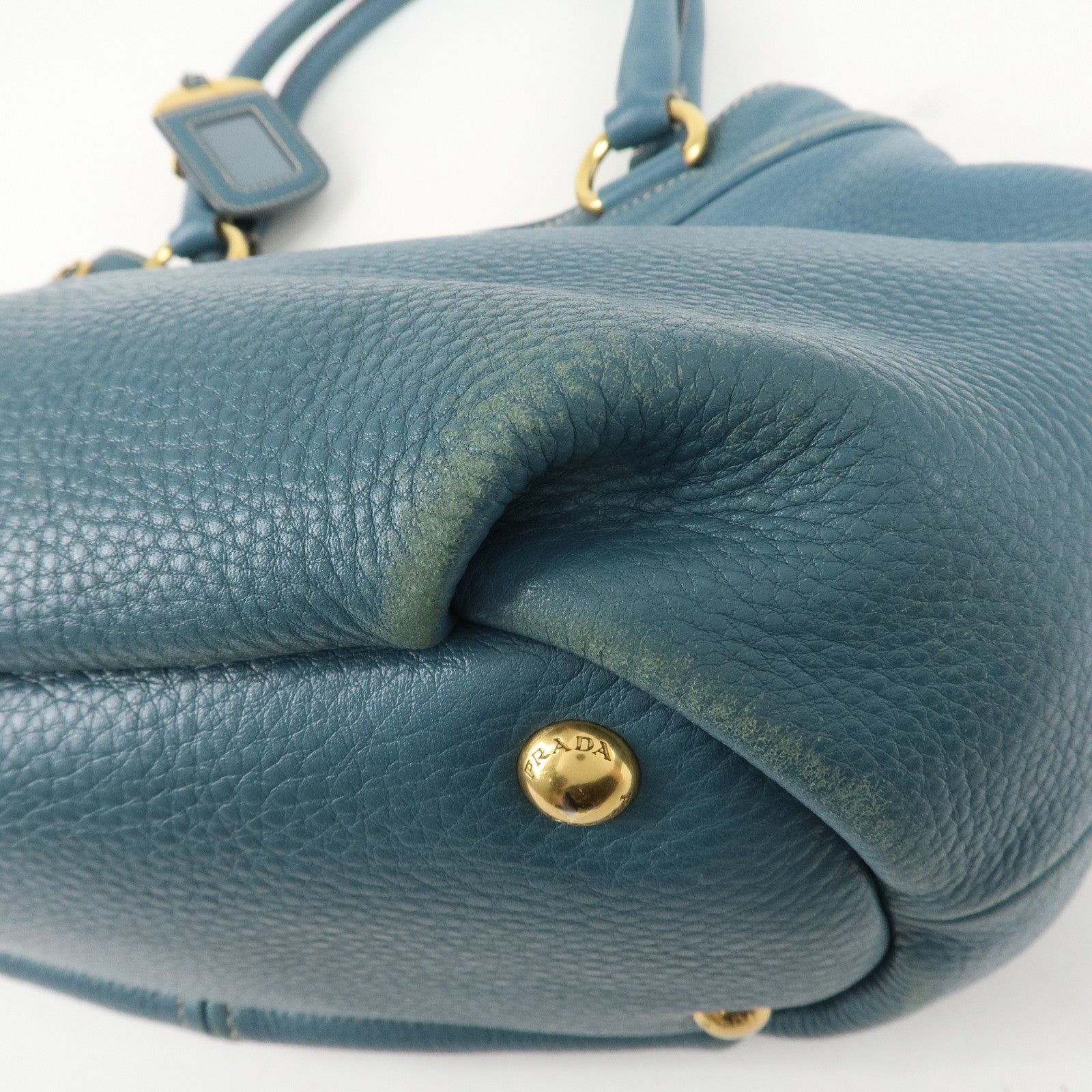 PRADA Leather 2Way Bag Hand Bag Shoulder Bag Blue Gold HDW Used