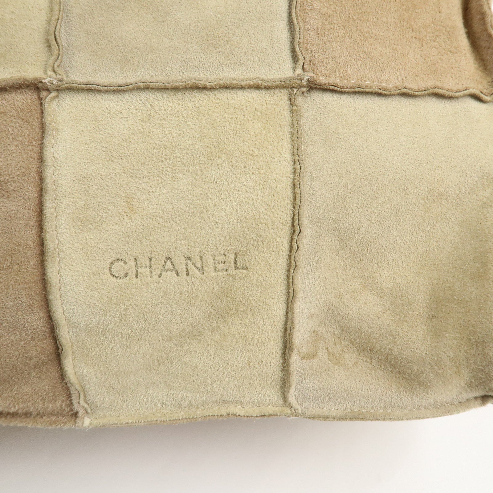 CHANEL Suede Patchwork Shoulder Bag Tote Bag Beige Brown Used