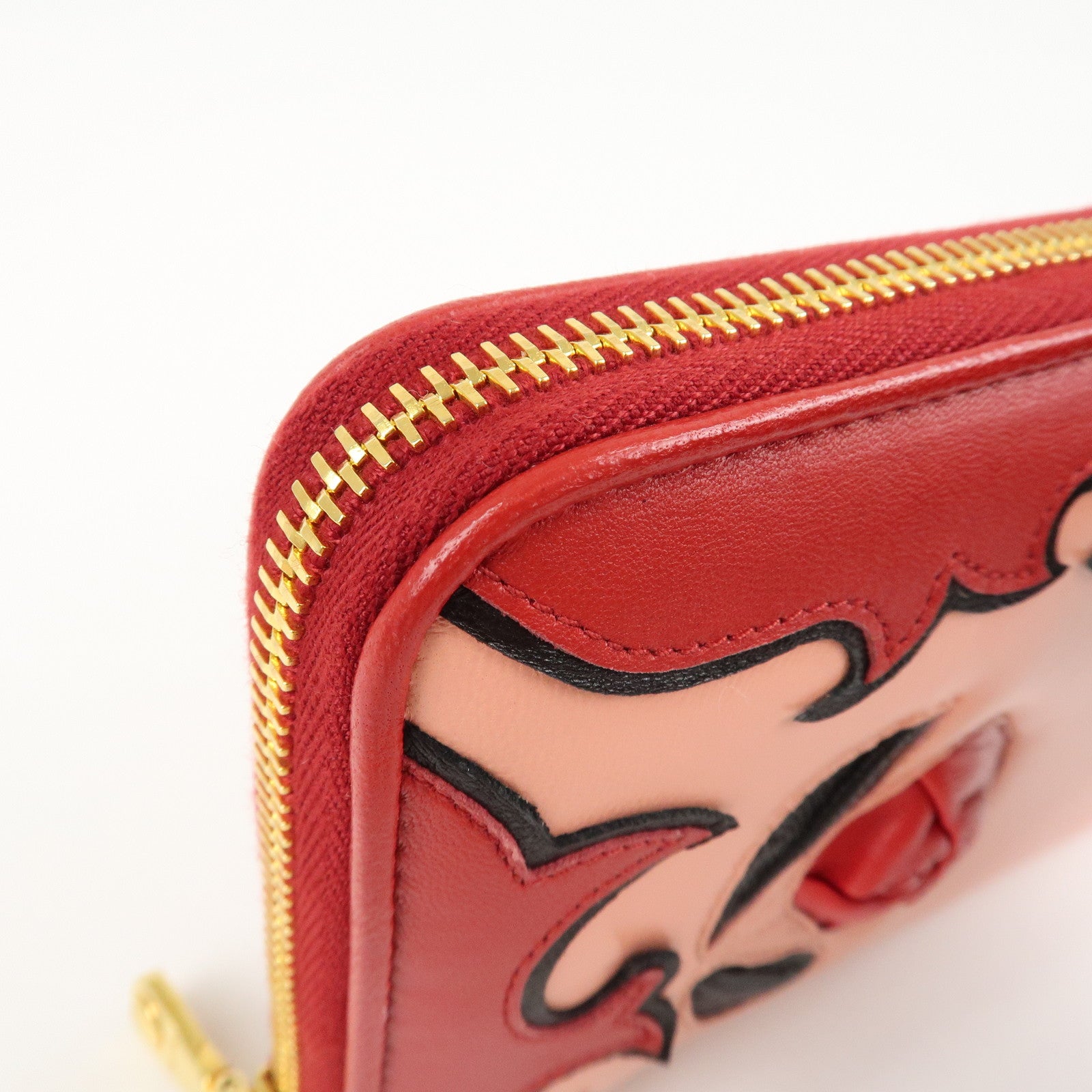 MIU MIU Leather Round Zipper Long Wallet Red Pink