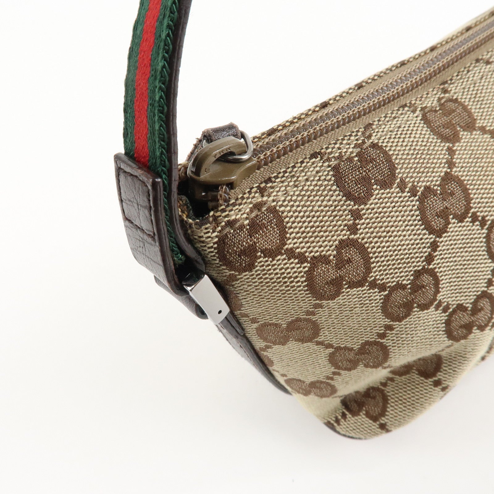 GUCCI Sherry GG Canvas Leather Accessory Pouch Hand Bag 141809 Used