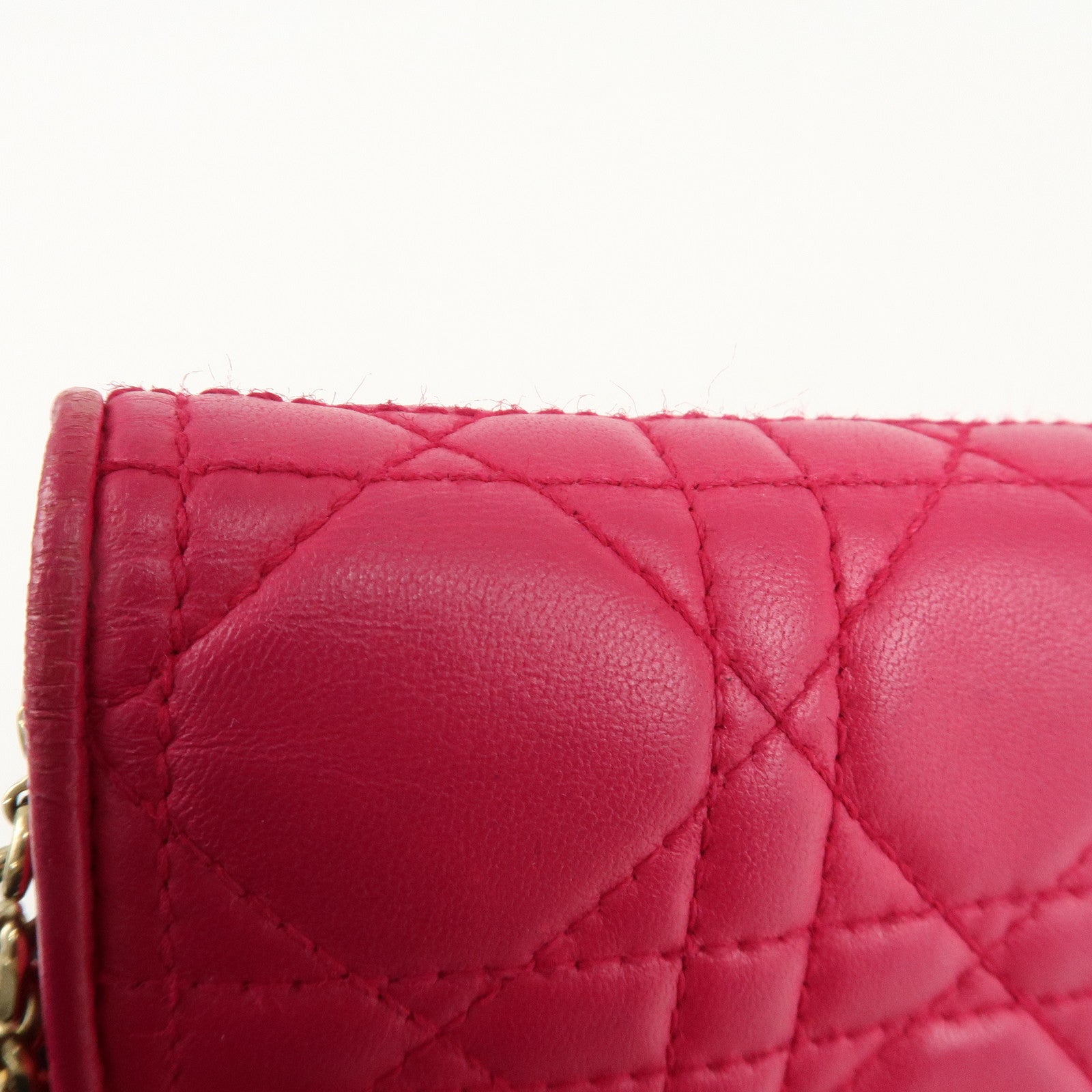 Christian Dior Cannage Leather Chain Long Wallet Pink