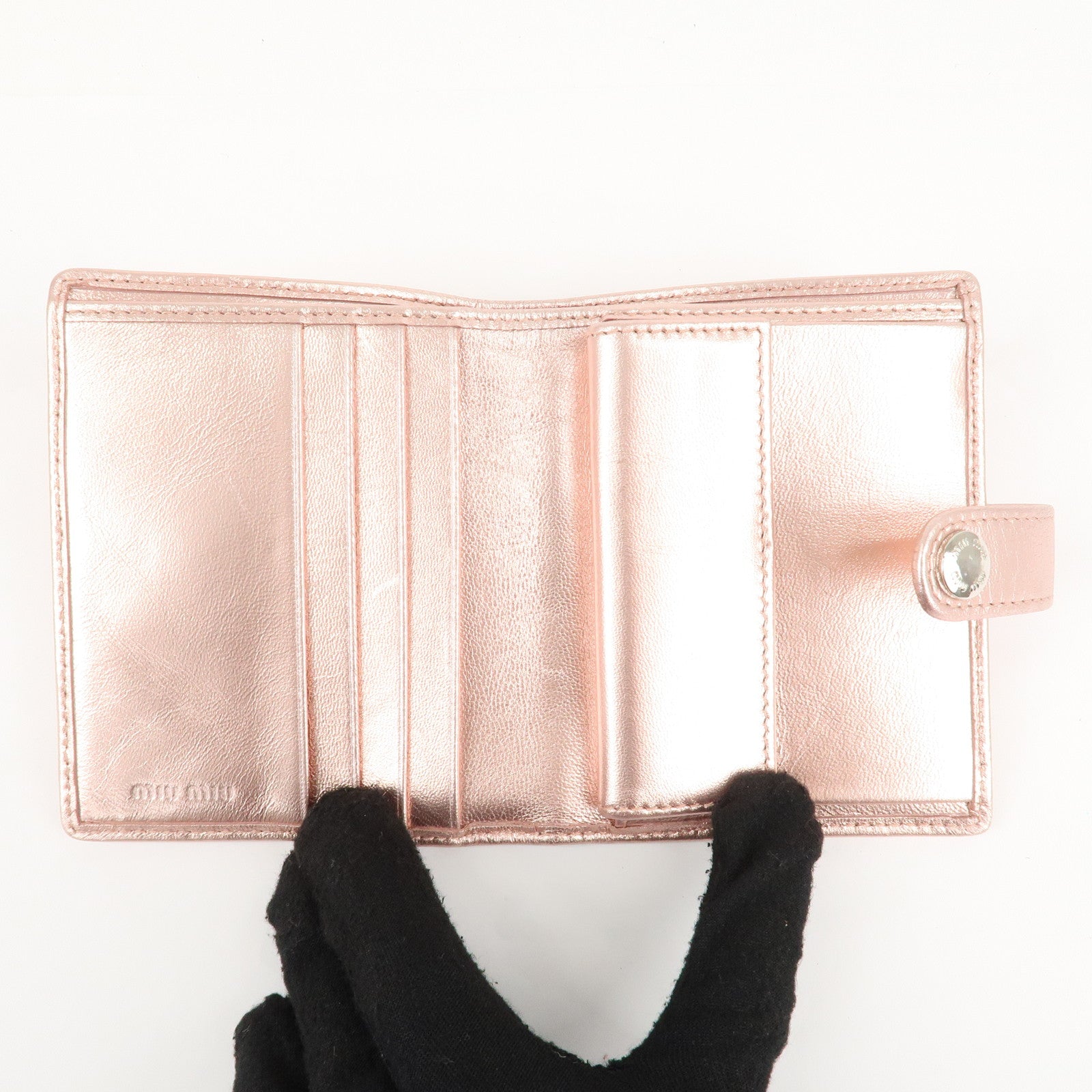 MIU MIU Matelasse Leather Bi-fold Wallet Metalic Pink 5MV016