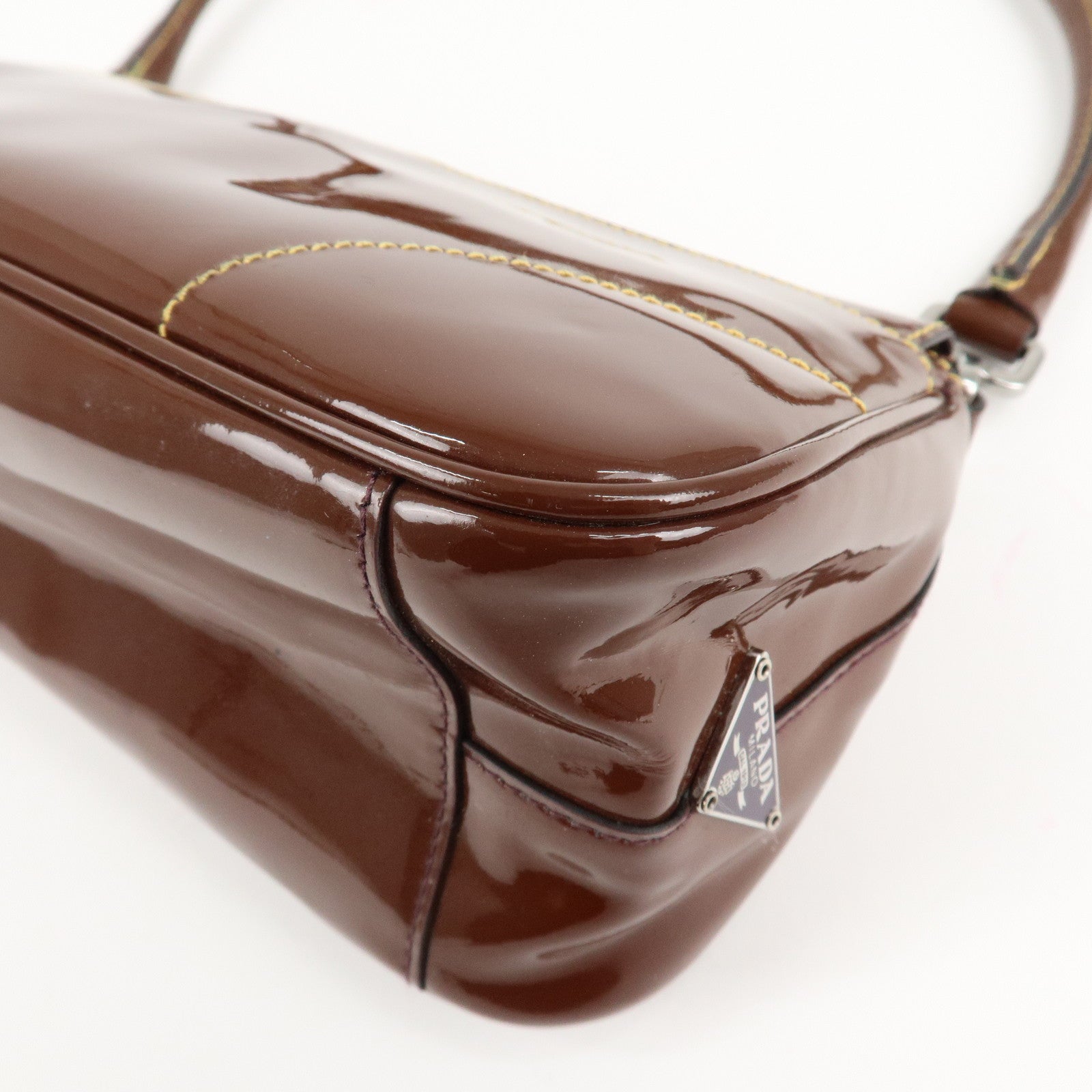 PRADA Patent Leather Shoulder Bag Brown