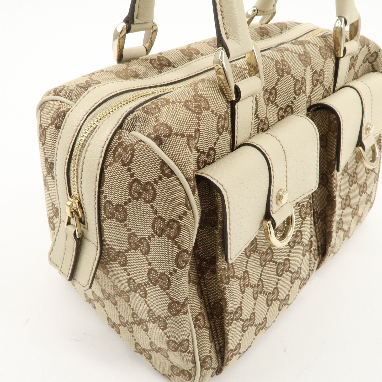 GUCCI Abbey GG Canvas Leather Mini Boston Bag Beige Ivory 153026