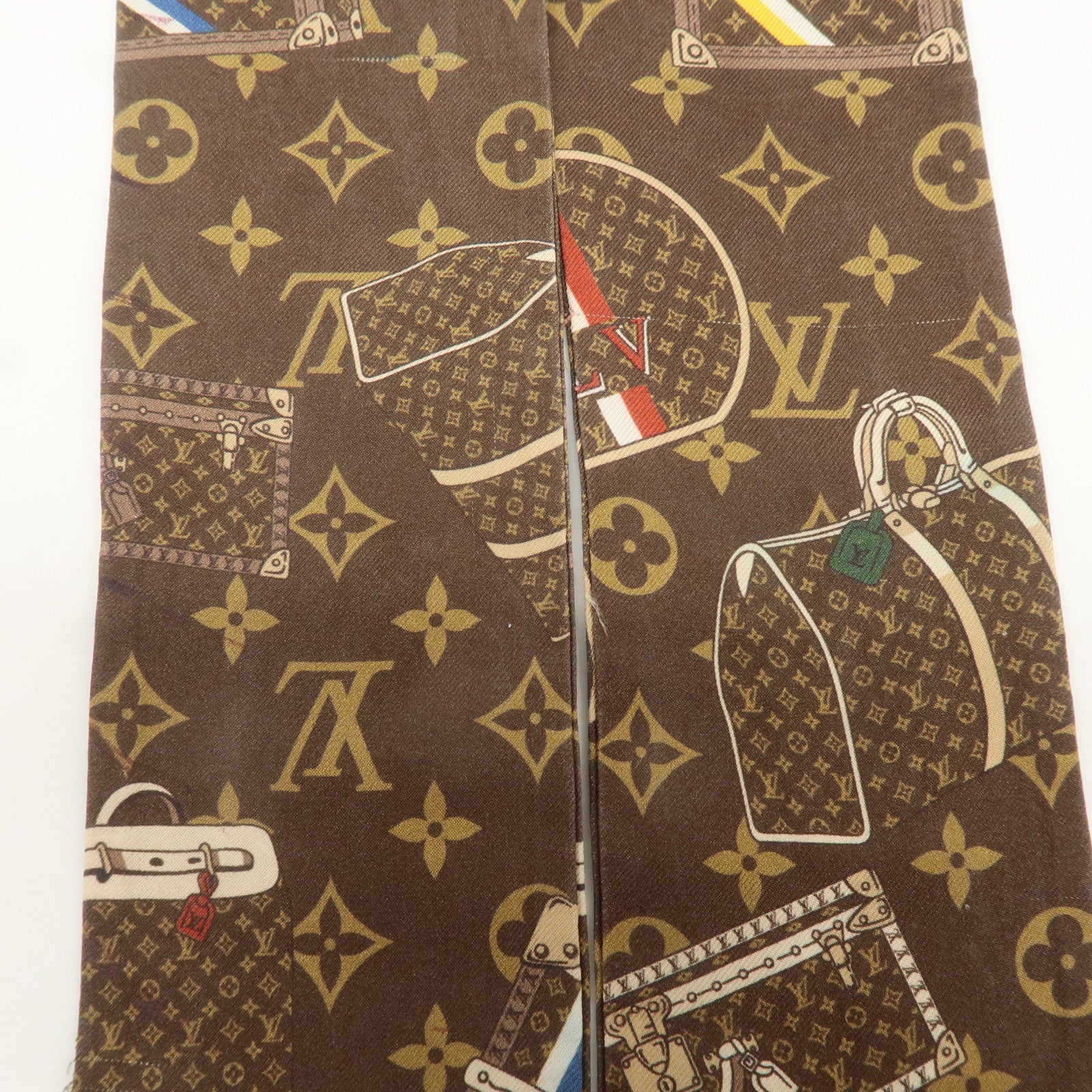 Louis Vuitton 100% Silk Bandeau Monogram Trunks Scarf Brown M72395