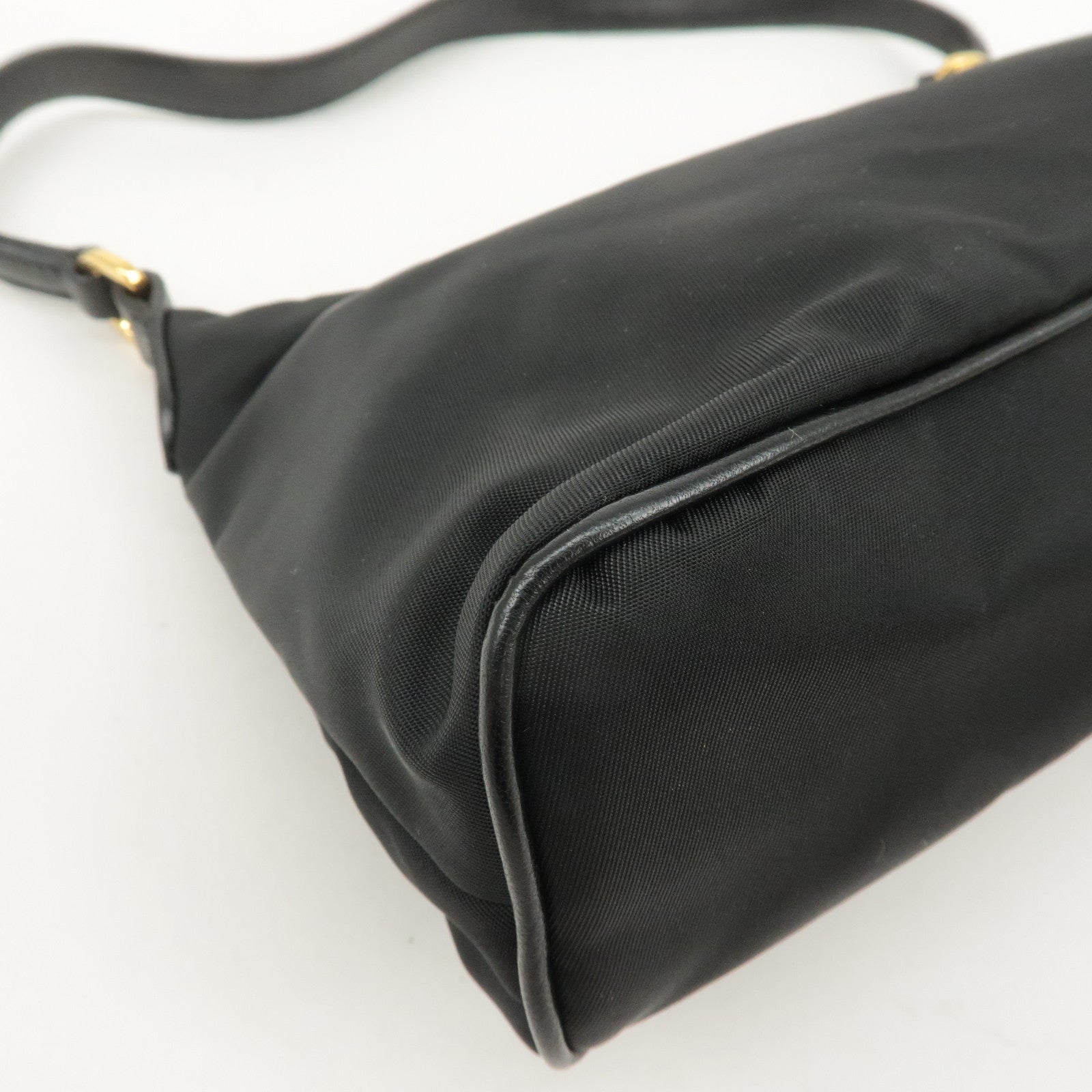 PRADA Nylon Leather Ribbon Hand Bag Pouch Nero Black 1N1439