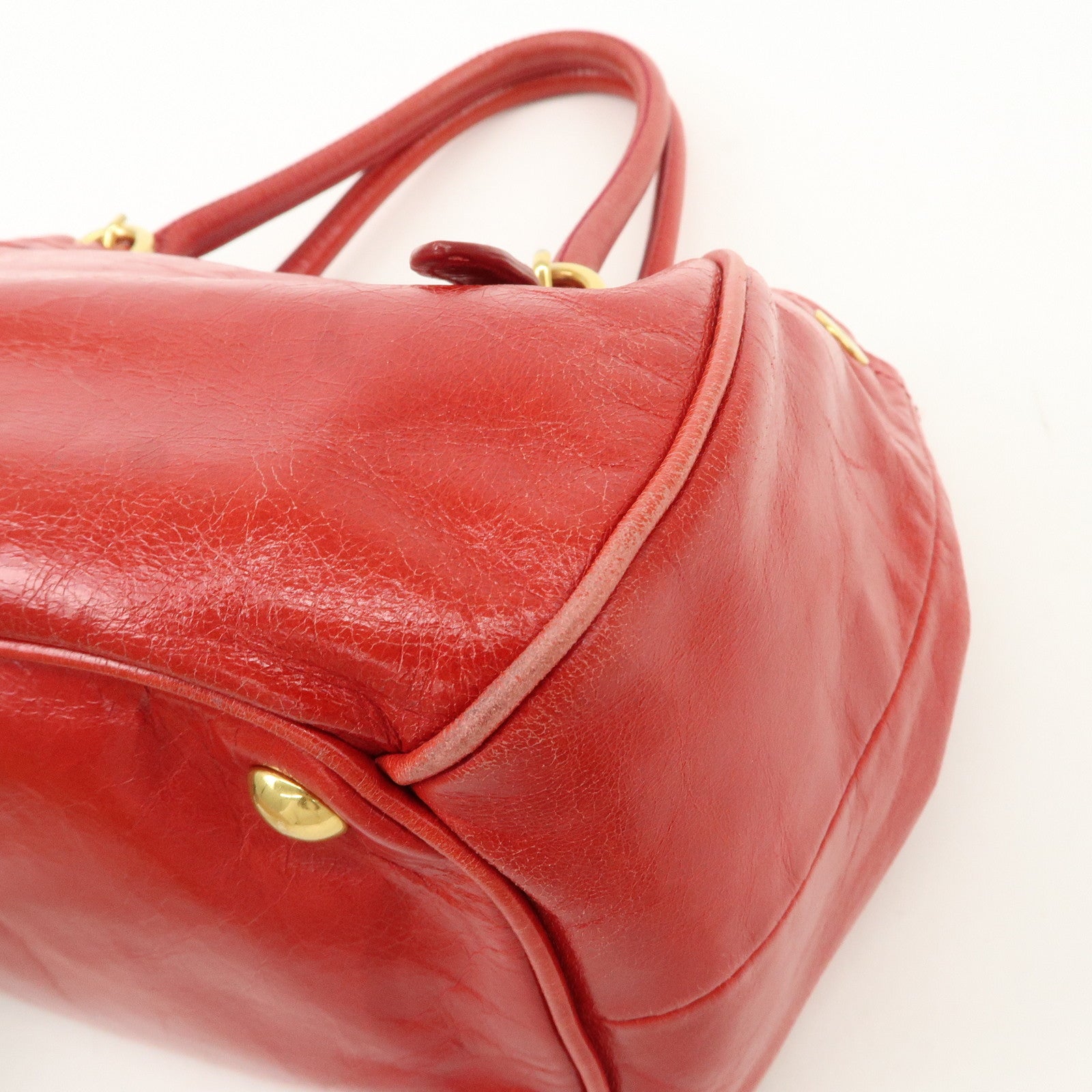 MIU MIU Leather 2WAY Bag Hand Bag Shoulder Bag Gold HDW Red Used