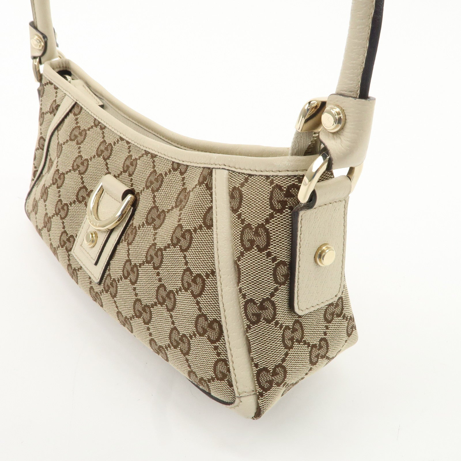 GUCCI Abbey GG Canvas Leather Shoulder Bag Beige Gold 130939 Used