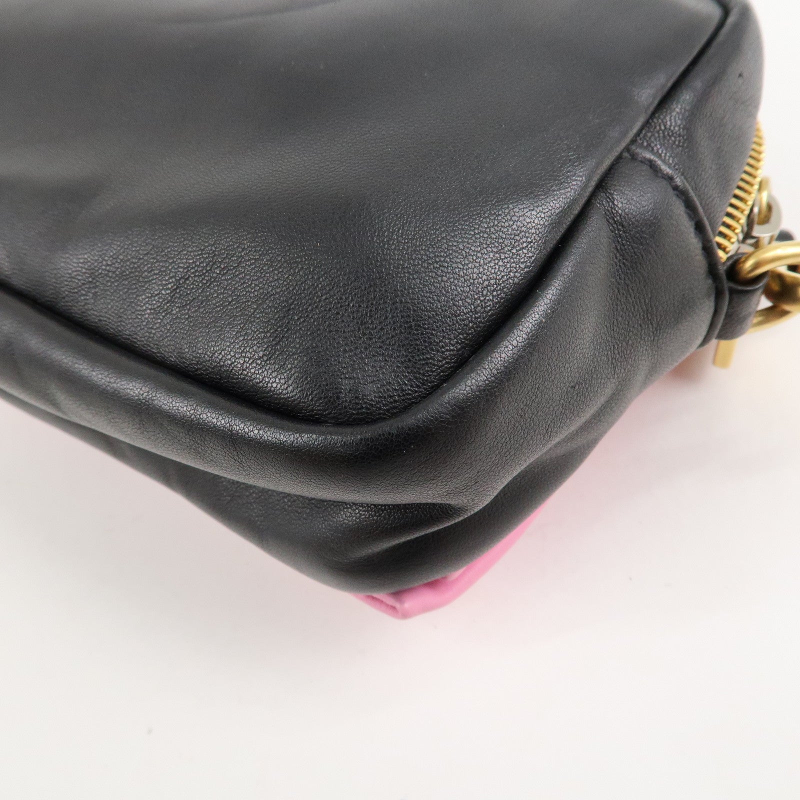 PRADA Logo Leather Ribbon Shoulder Bag Pink Black BP0166