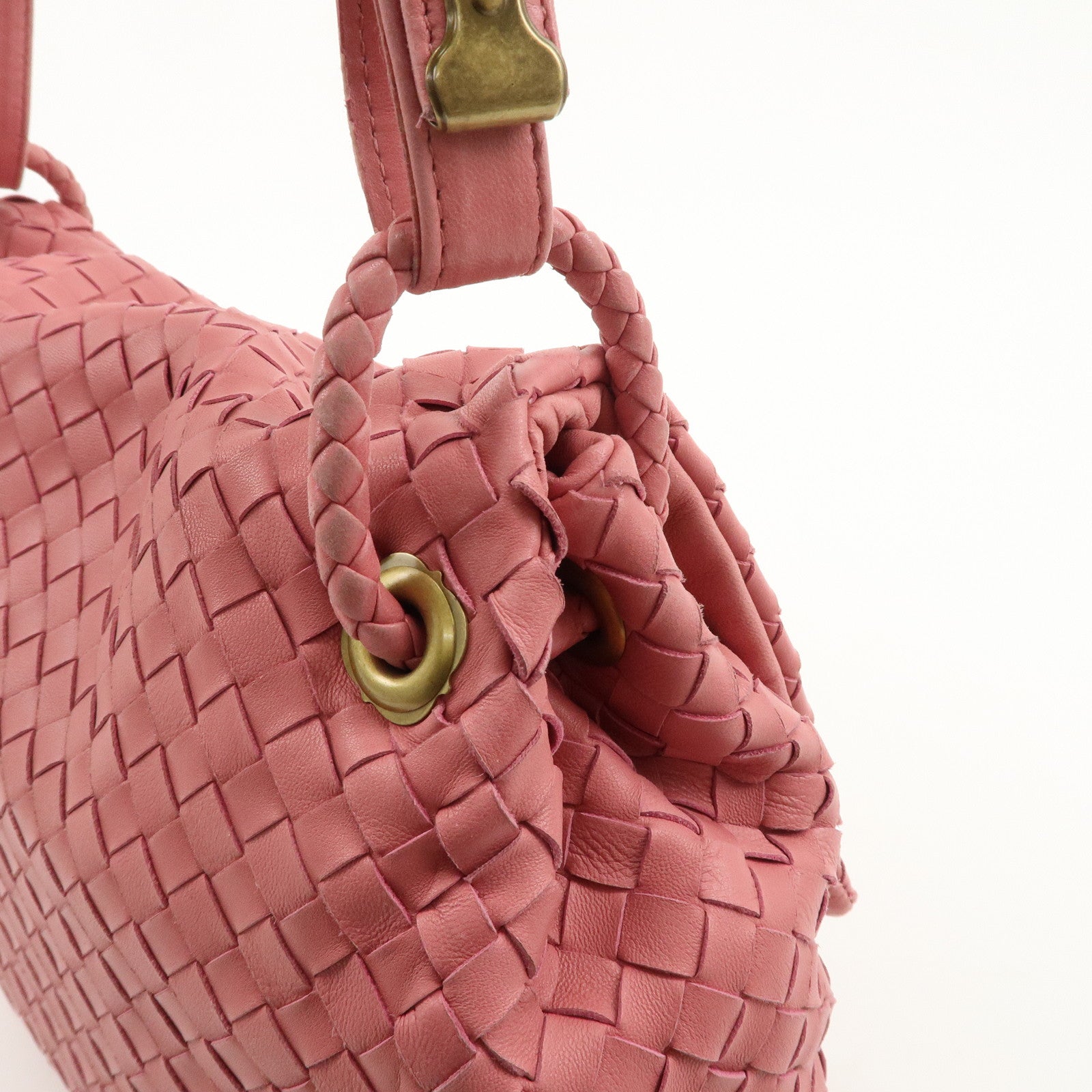 BOTTEGA VENETA Intrecciato Leather Shoulder Bag Pink 162117