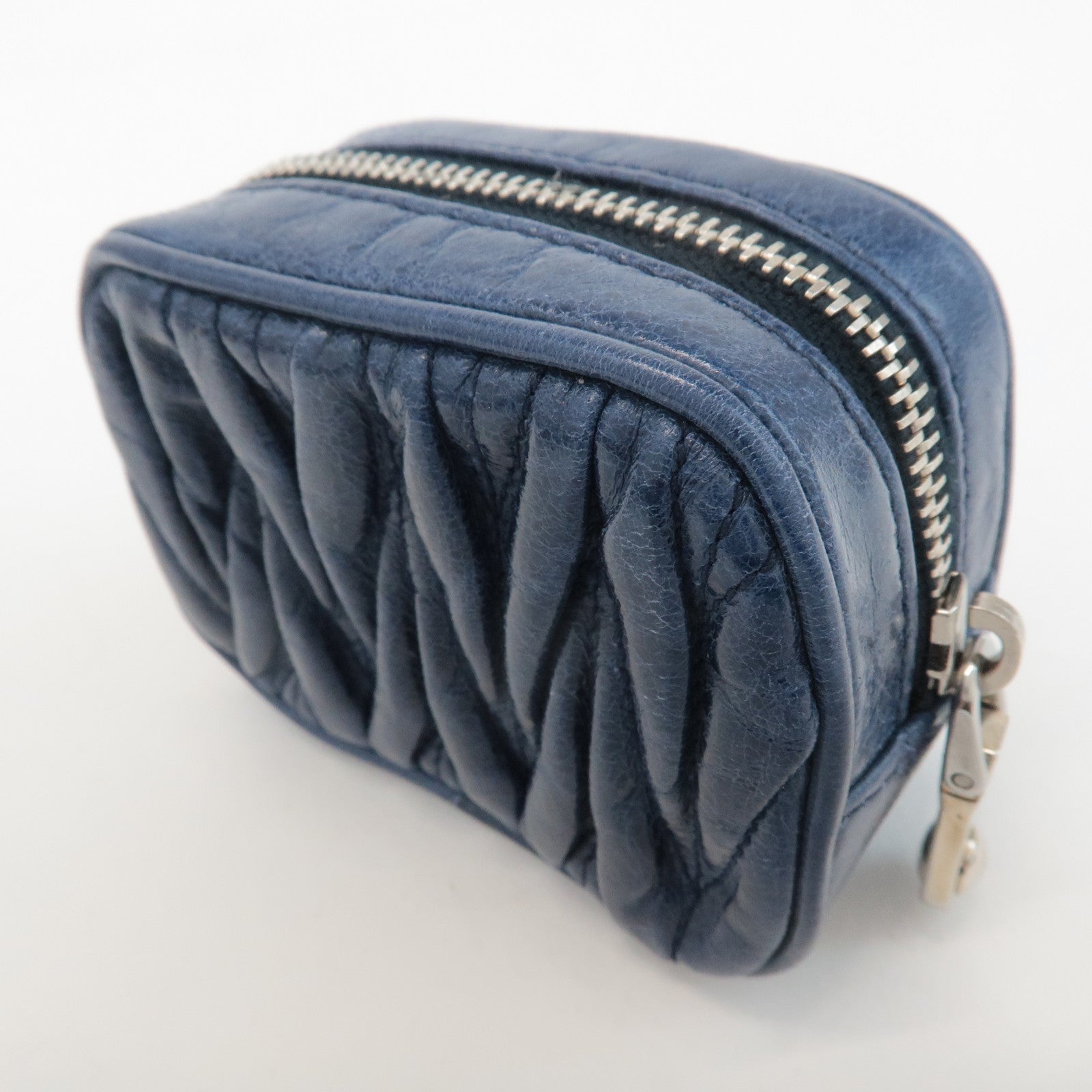 MIU MIU Matelasse Leather Pouch Blue Silver Hardware 5M1353