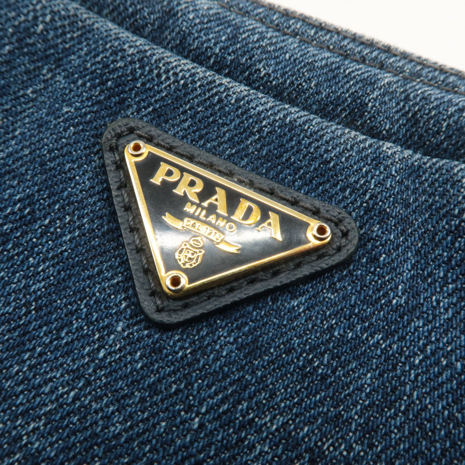 PRADA Logo Denim Cosmetic Pouch Blue