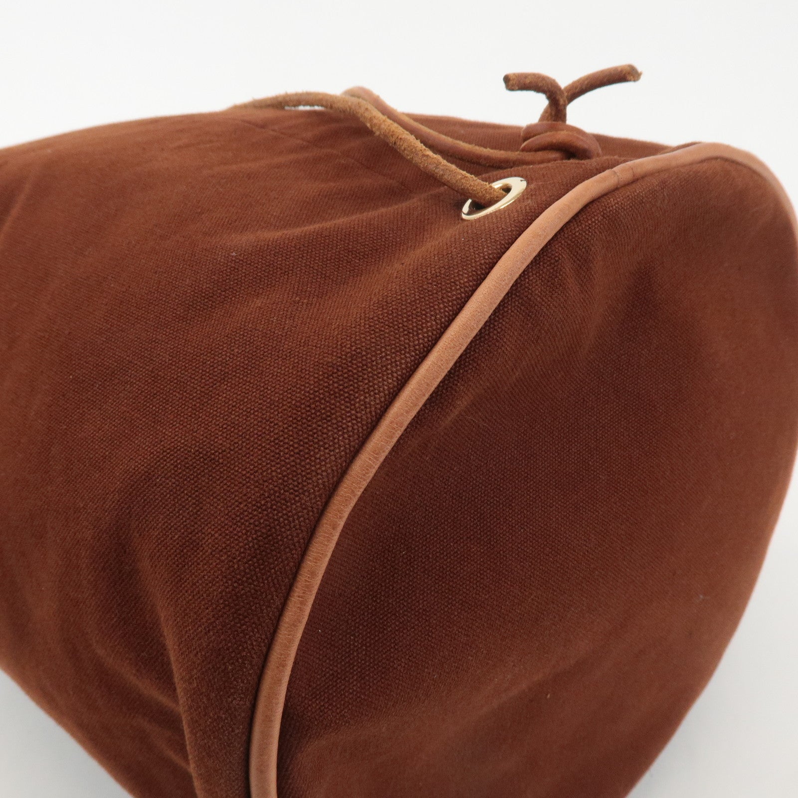 HERMES Canvas Leather Porochon Mimil GM Drawstring Backpack Brown