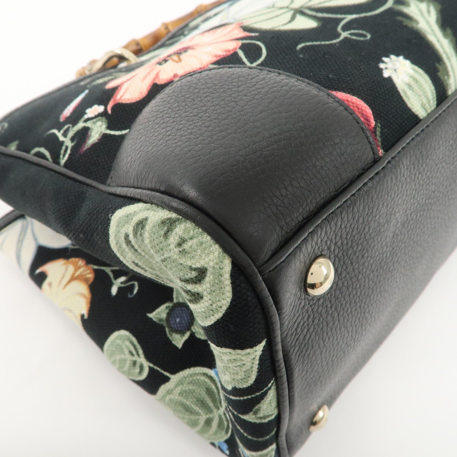 GUCCI Bamboo Leather Canvas 2Way Flora Print Chris Knight 323660 Used