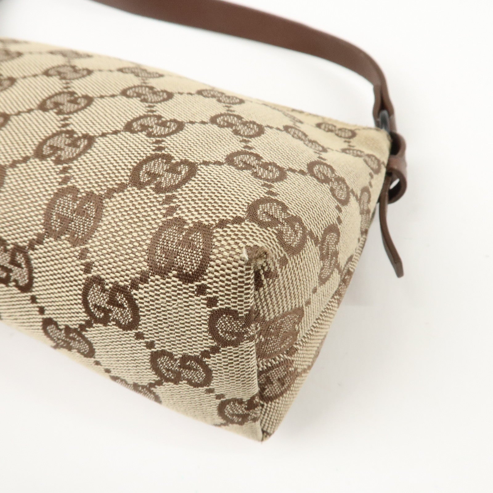 GUCCI GG Canvas Leather Small Hand Bag Pouch Beige Brown 103399 Used