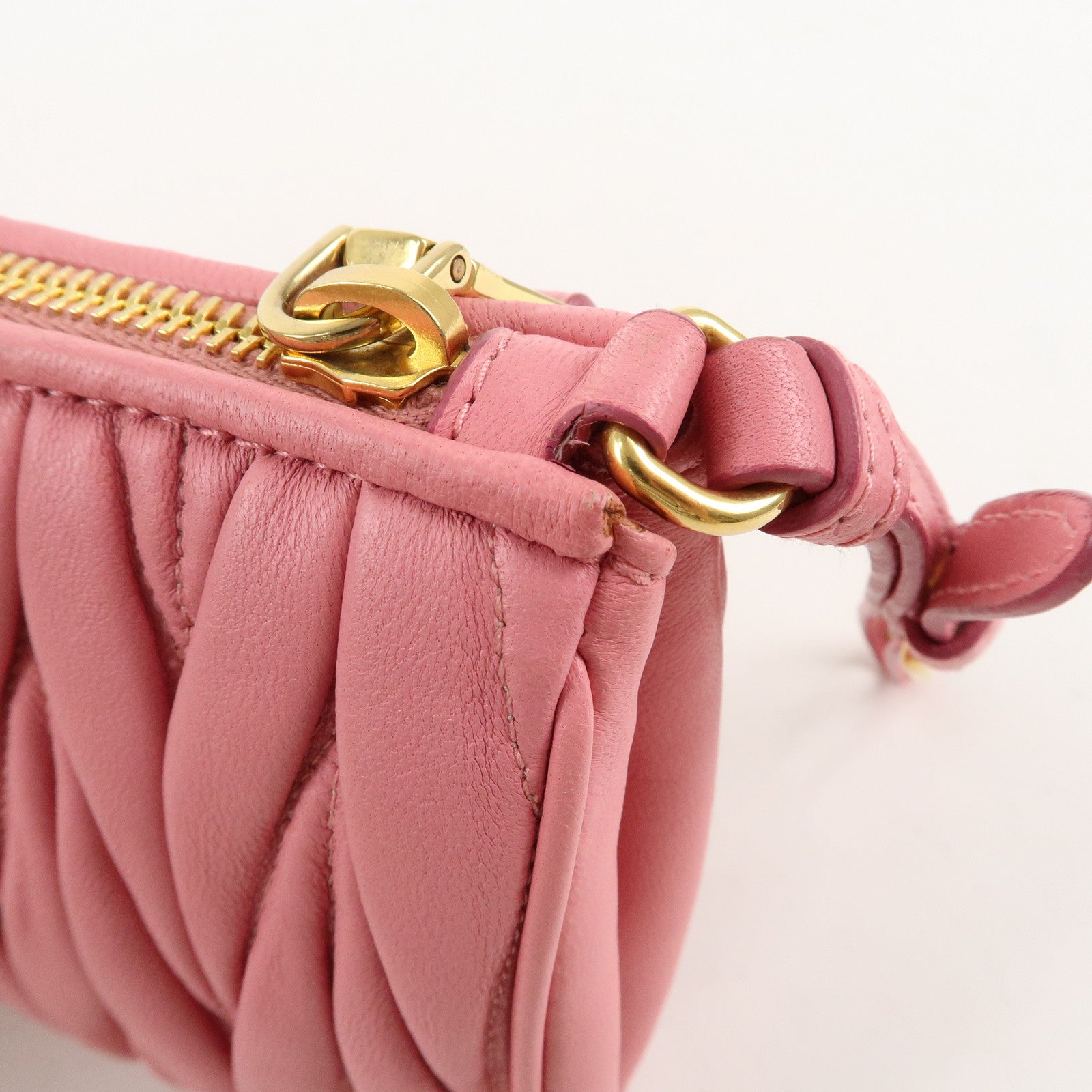 MIU MIU Matelasse Leather Pouch Clutch Bag Pink 5N1455