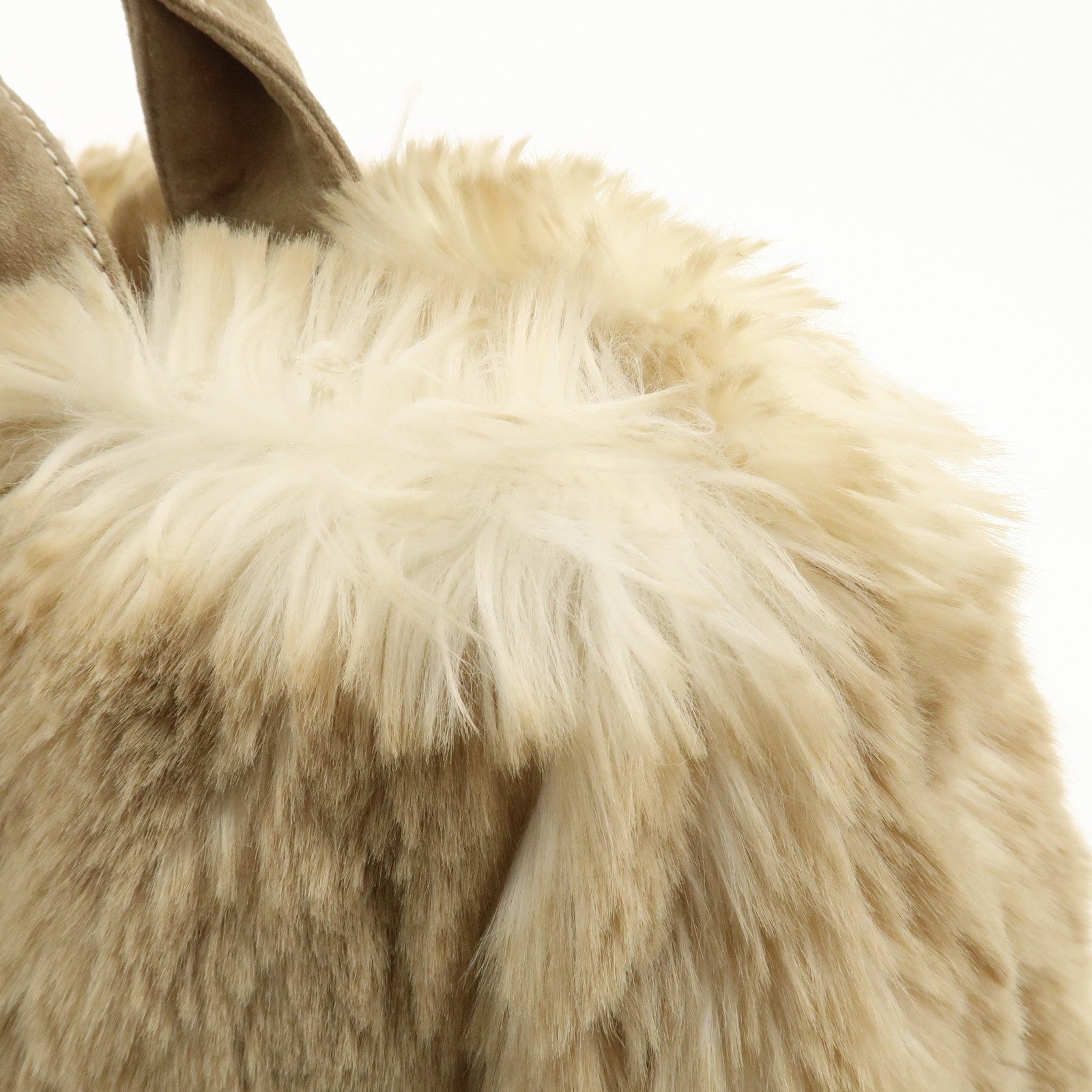 PRADA Eco Lapin Fur Suede Canapa Large Tote Bag Beige BN1918 Used