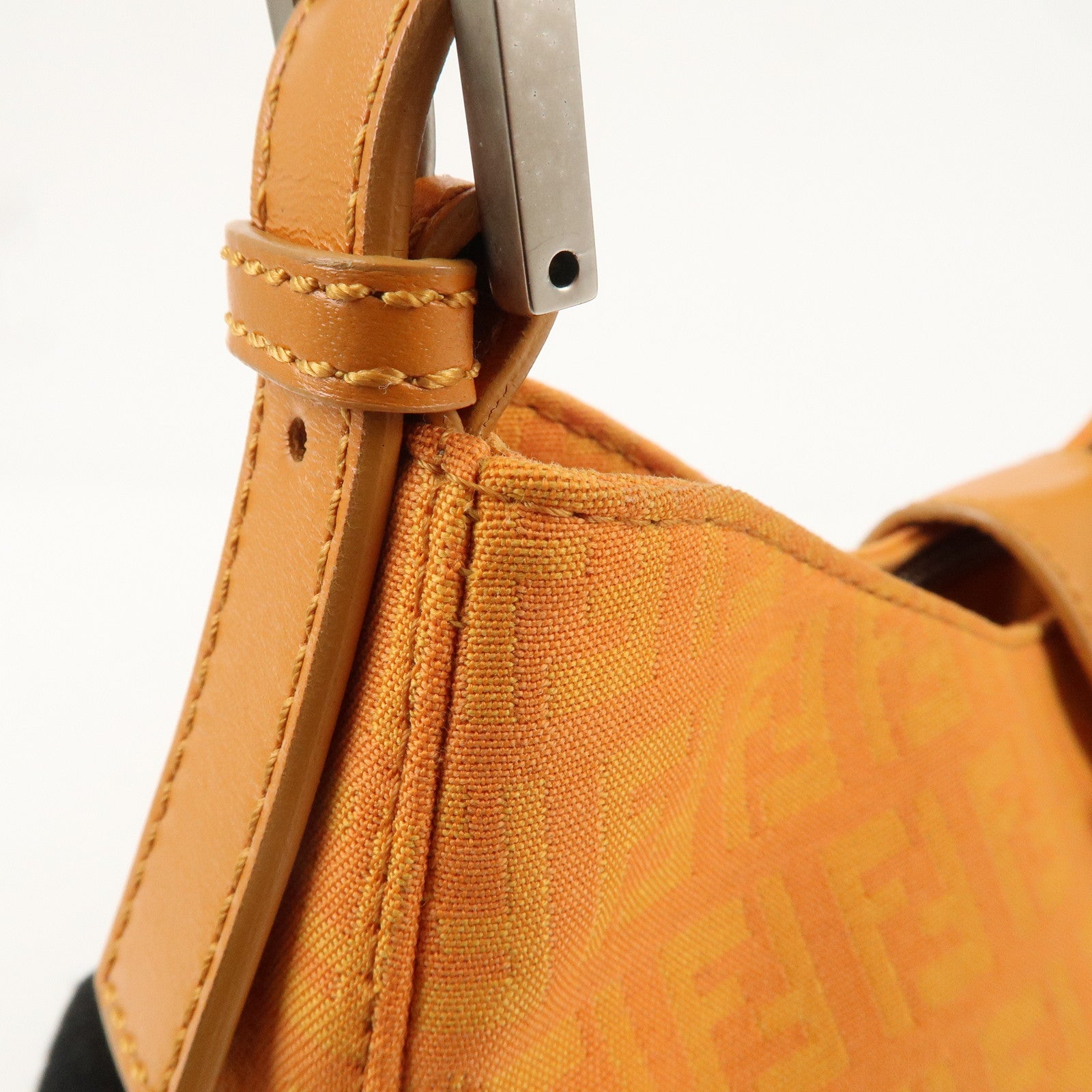 FENDI Zucchino Canvas Leather Shoulder Bag Orange 8BR036