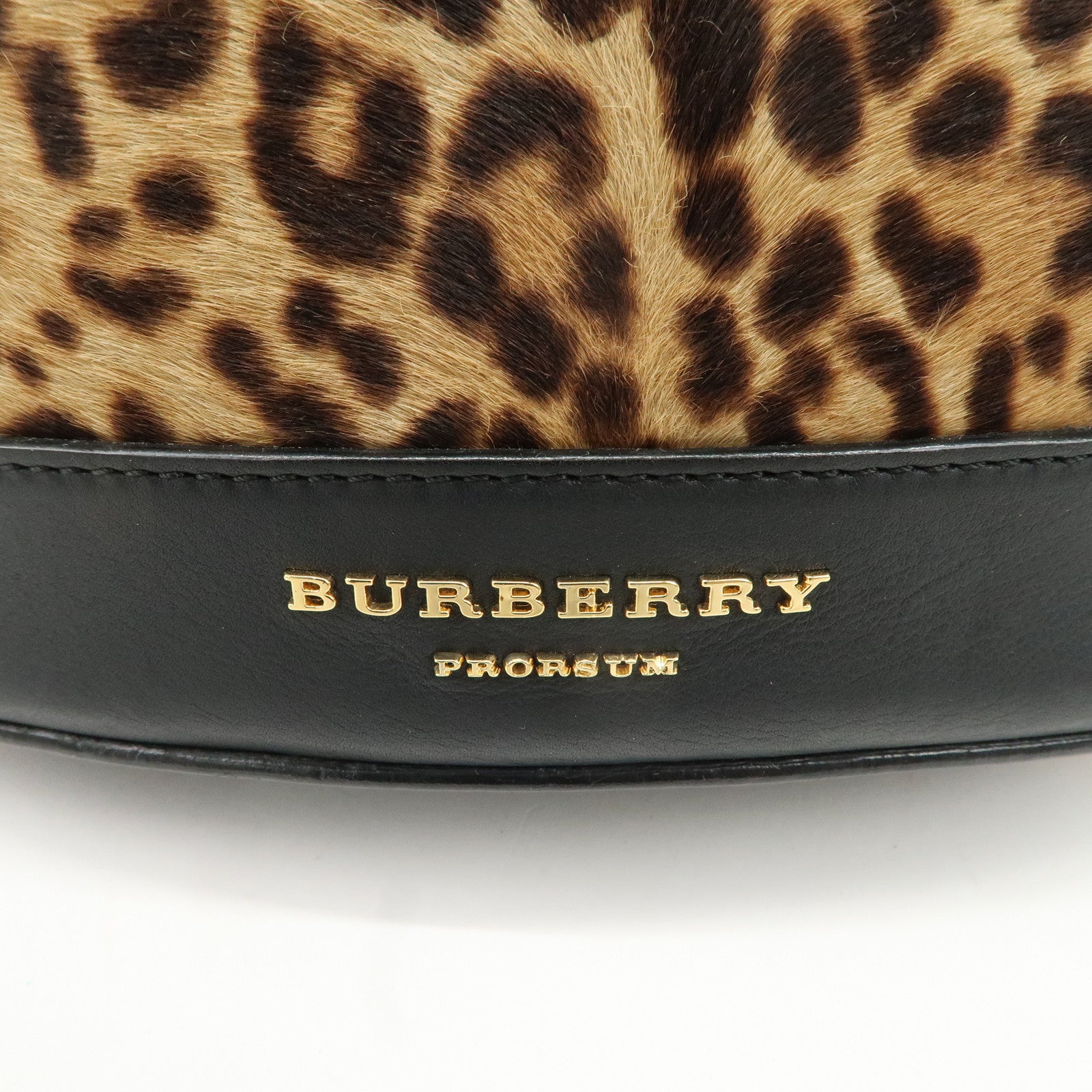 BURBERRY Unborn Calf Leather Bucket Bag Shoulder Bag Leopard