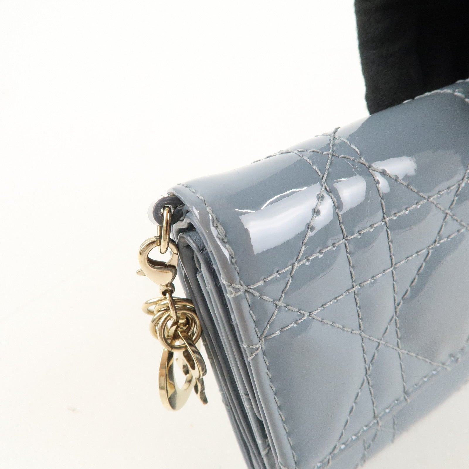 Christian Dior Cannage Patent Leather Lotus Wallet Cloud Blue