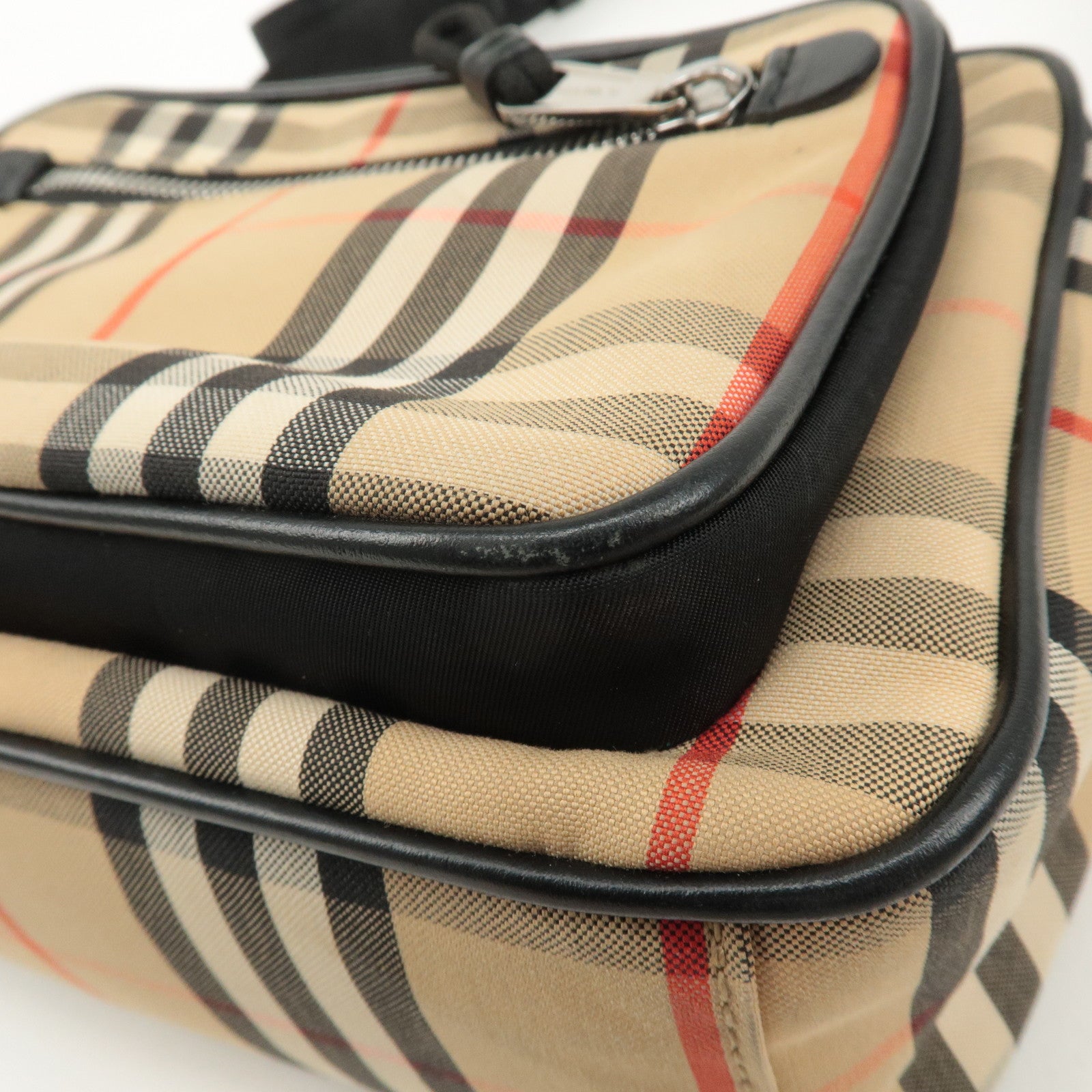 BURBERRY Nova Plaid Canvas Leather Shoulder Bag Beige