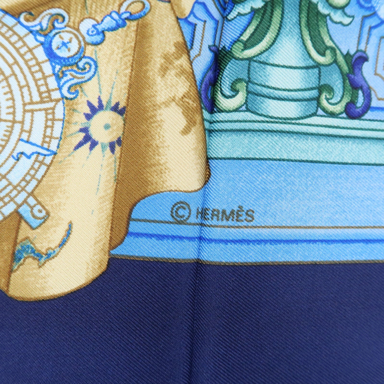 HERMES Silk 100% Carre 90 Scarf AZVLEJOS Blue Used