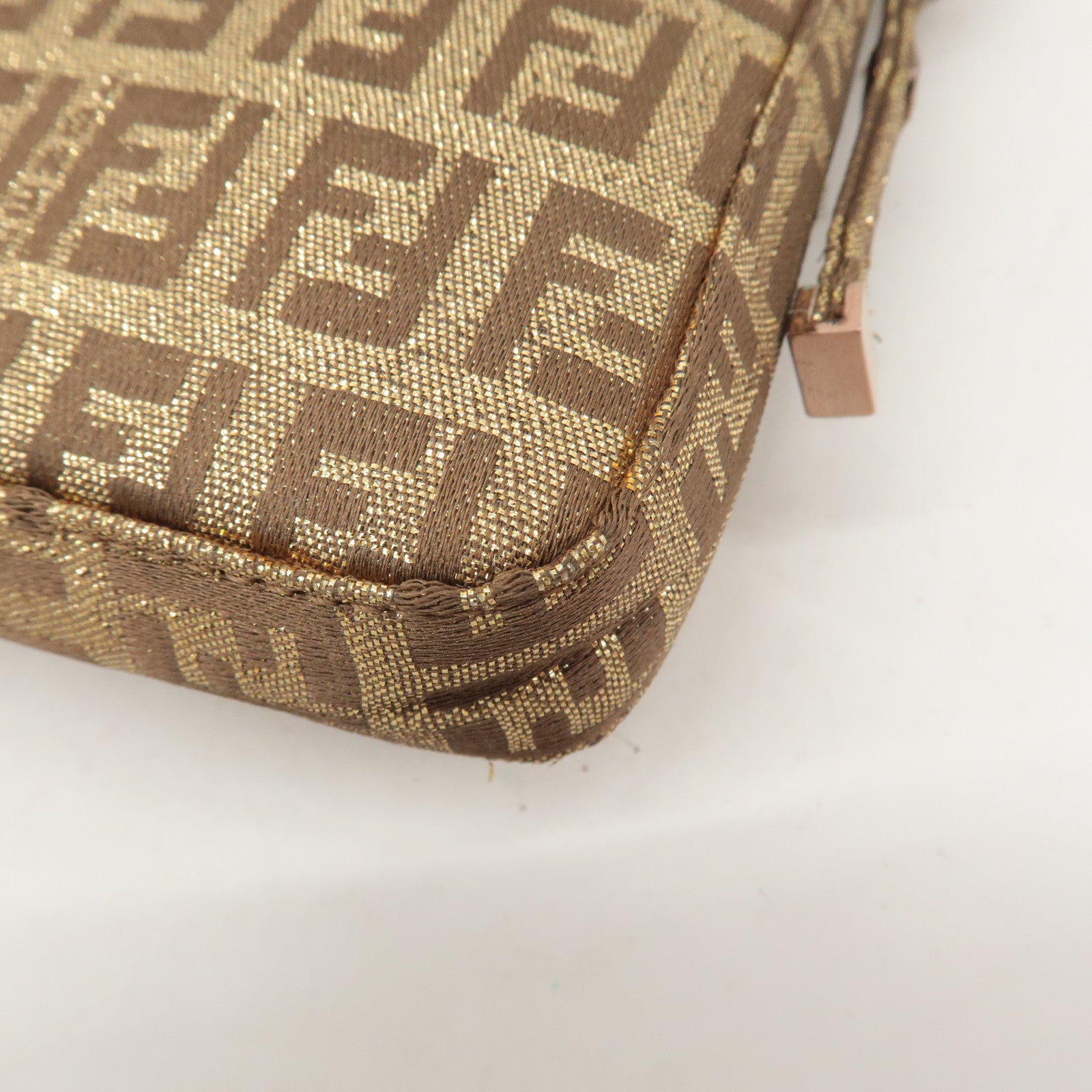 FENDI Mini Mamma Baguette Zucchino Canvas Hand Bag Gold 8BK005