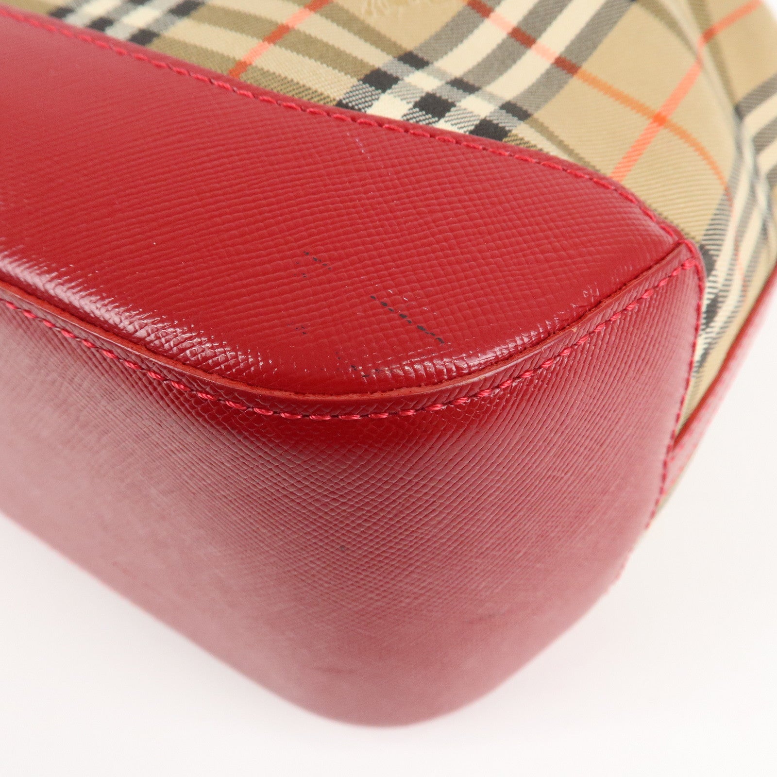 BURBERRY Nova Plaid Canvas Leather Shoulder Bag Hand Bag Red