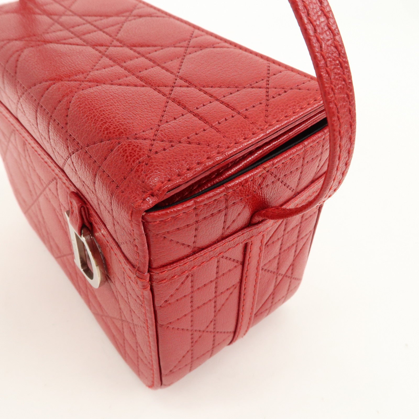 Christian Dior Leather Cannage Vanity Bag Hand Bag Red