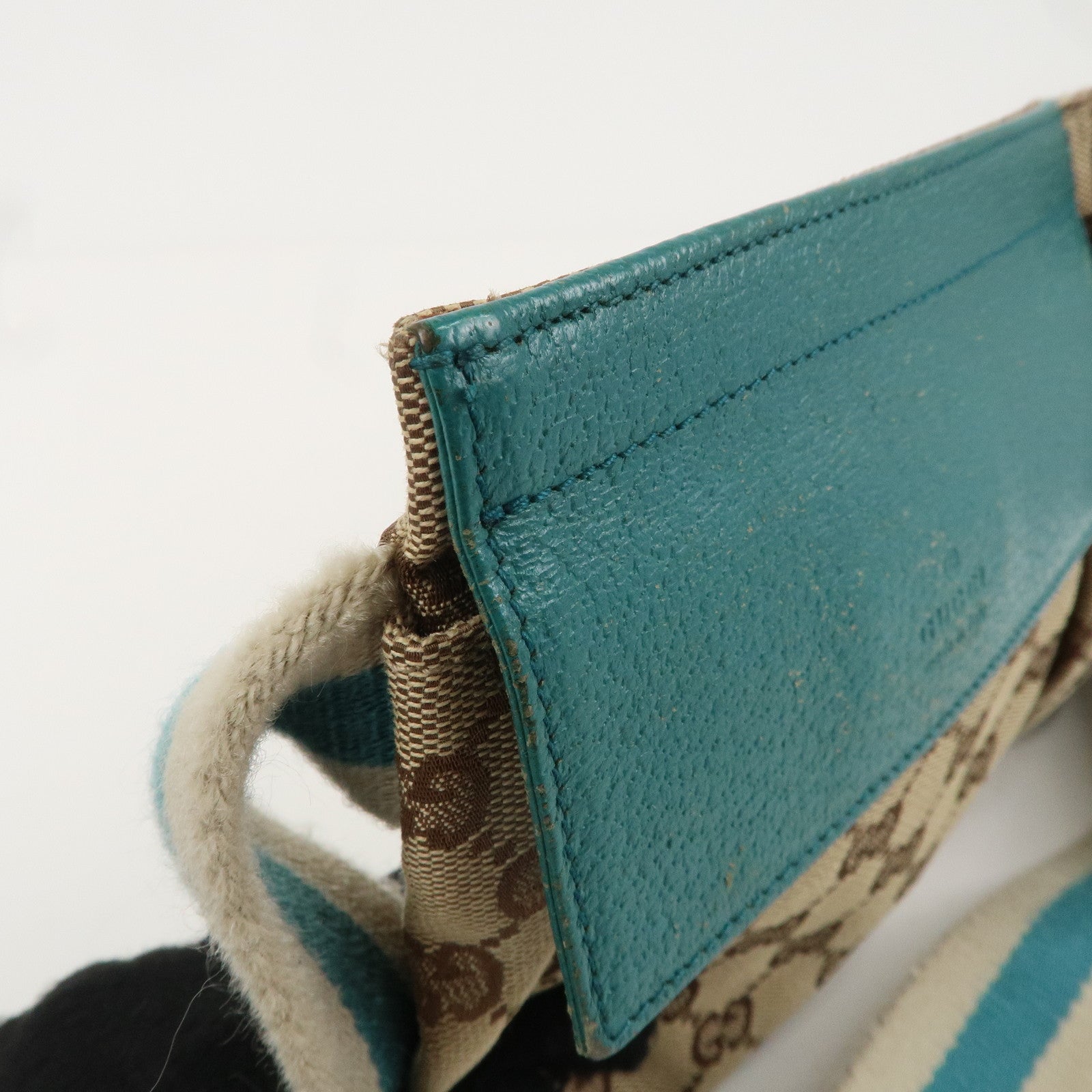 GUCCI GG Canvas Leather Waist Bag Crossbody Bag Turquoise 28566