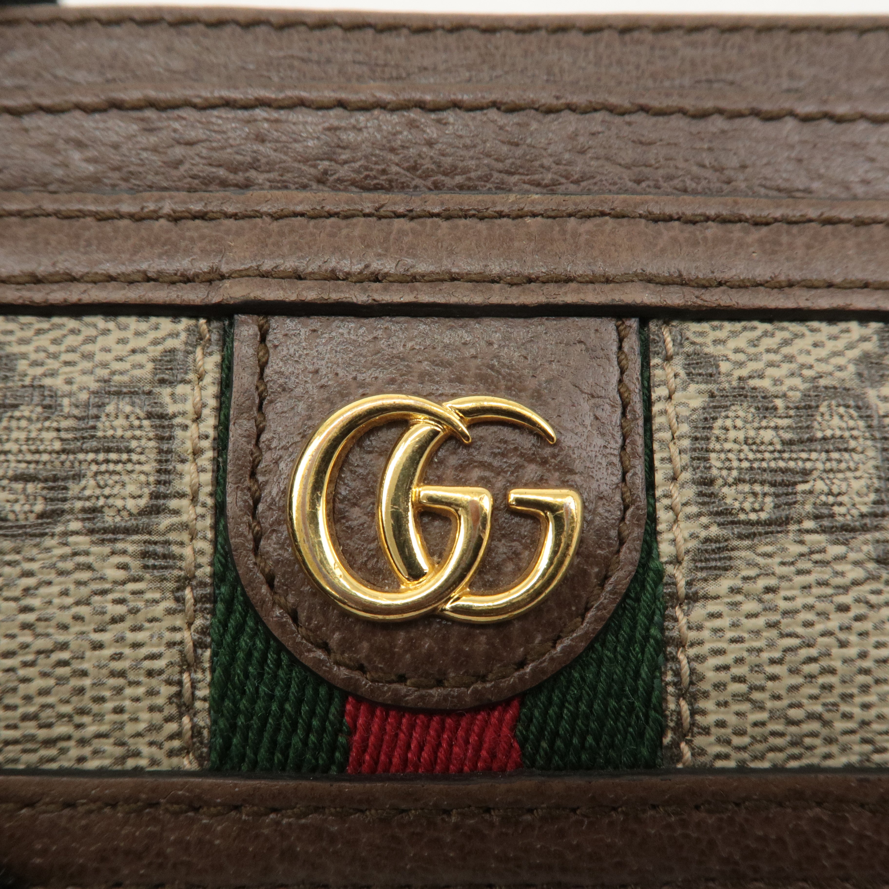 GUCCI Ophidia GG Supreme Leather Card Case Beige Brown 523159